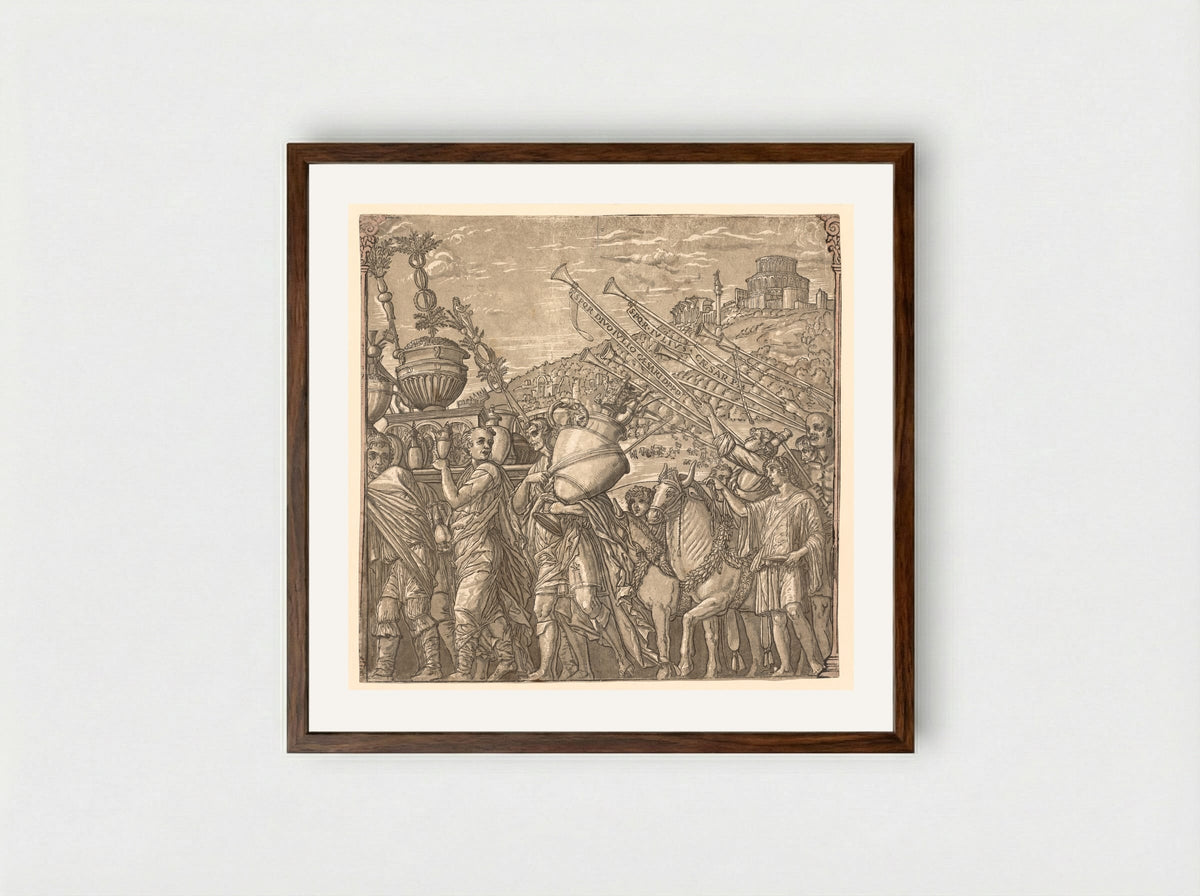 The Triumph of Julius Caesar: Soldiers Carrying Vases - Andrea Andreani - Framed Print Dark Wood
