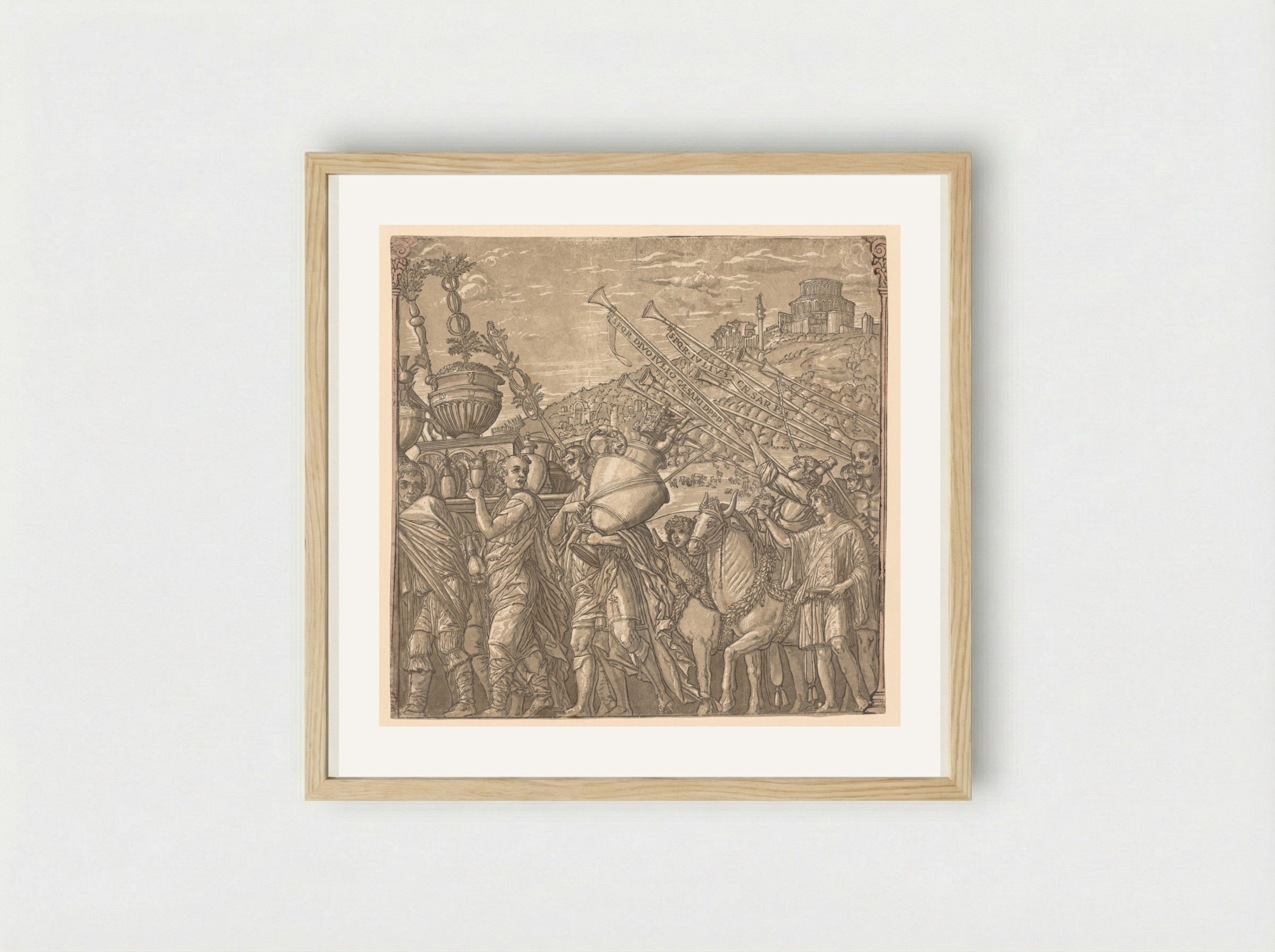The Triumph of Julius Caesar: Soldiers Carrying Vases - Andrea Andreani - Framed Print Wood