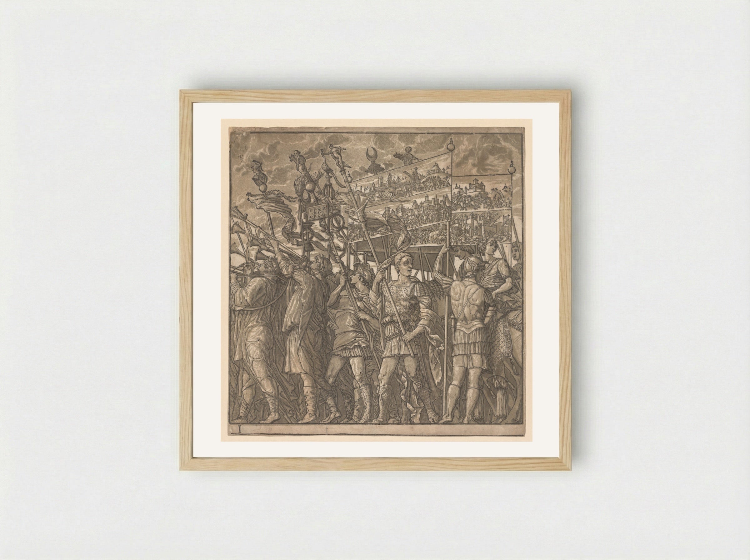 The Triumph of Julius Caesar: Soldiers Carrying the Pictures of War - Andrea Andreani - Framed Print Wood