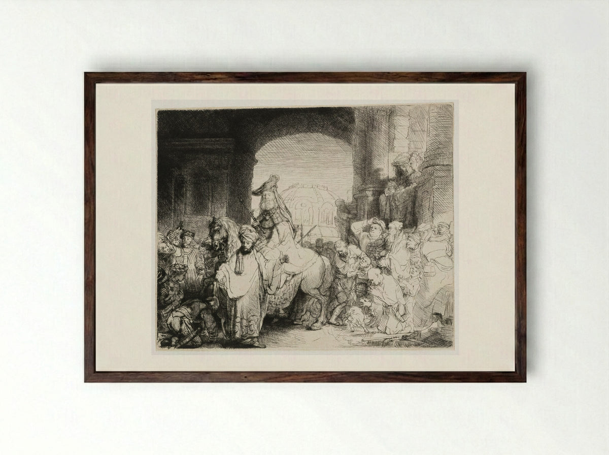 The Triumph of Mordecai - Rembrandt van Rijn - Framed Print Dark Wood