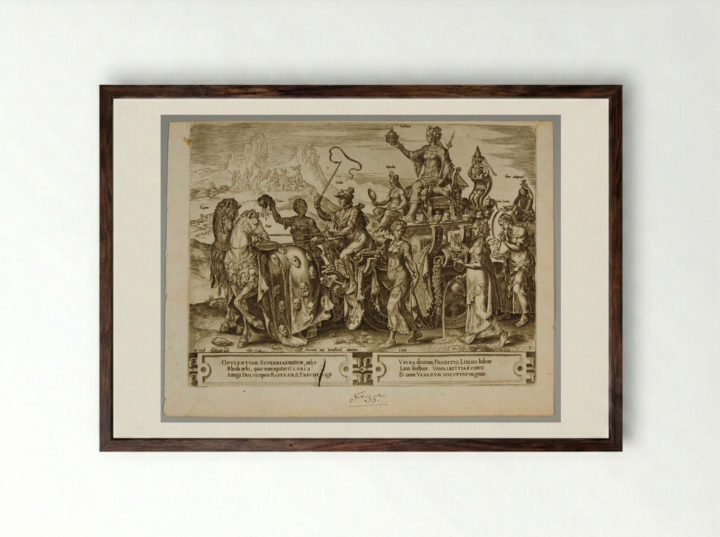 The Triumph of Riches - Cornelis Cort - Framed Print Dark Wood