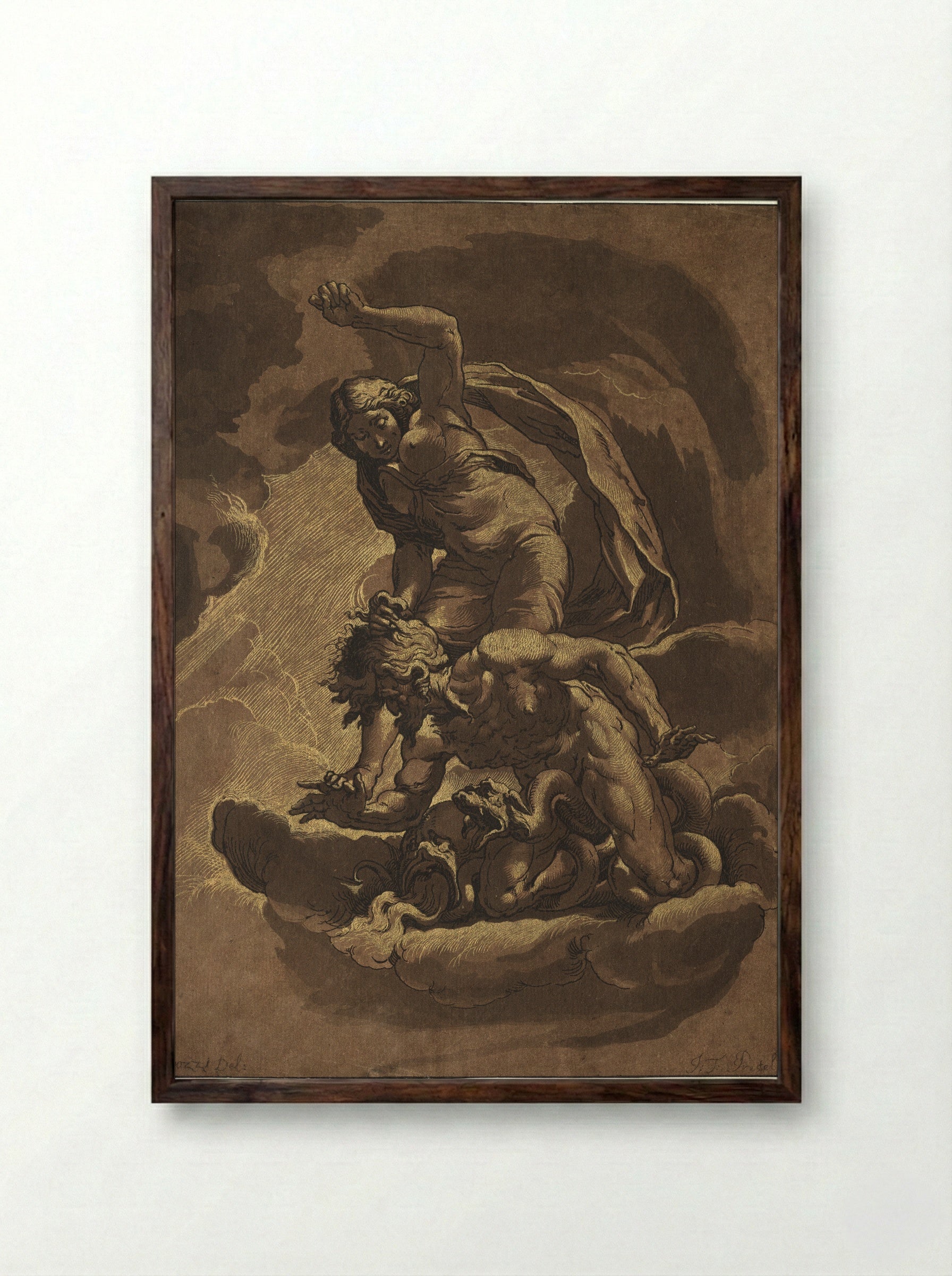 The Triumph of Truth over Envy, Plate 24 - Maria Catharina Prestel - Framed Print Dark Wood