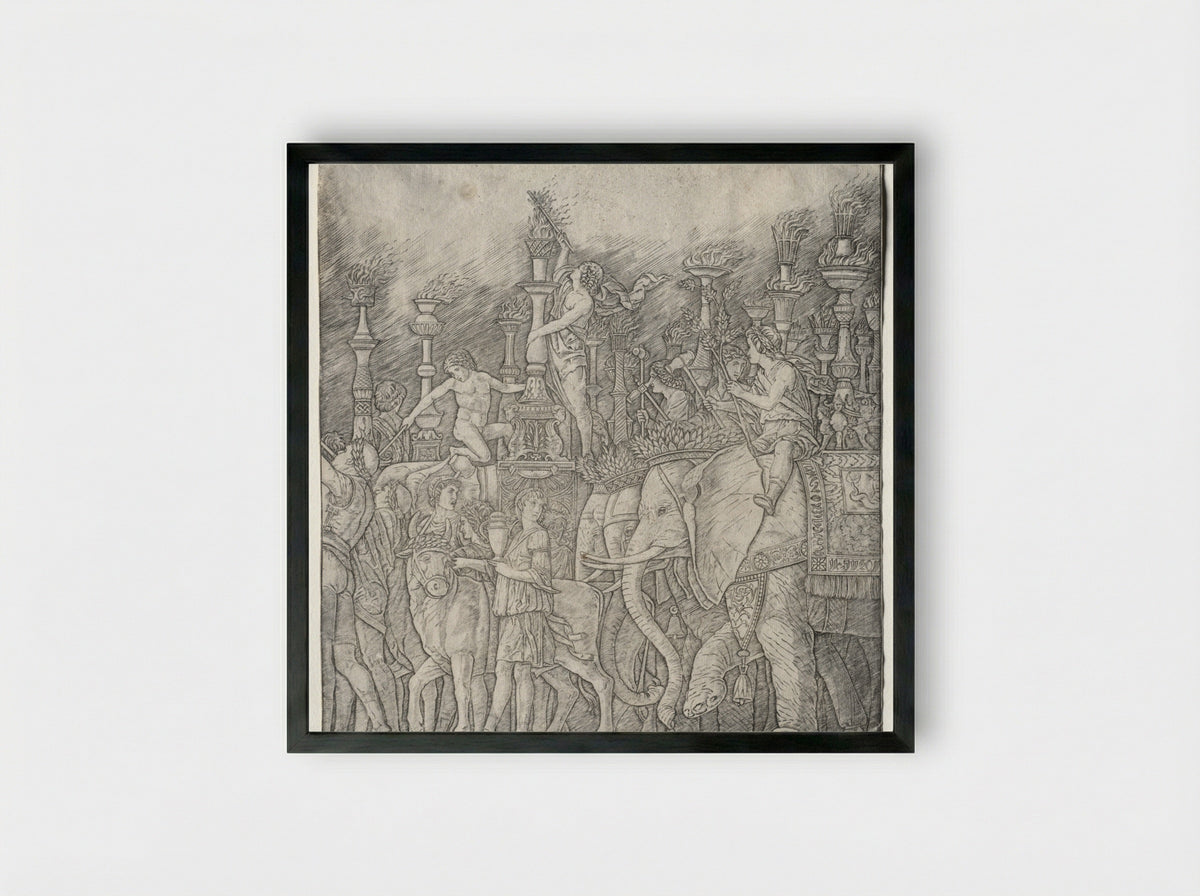 The Triumphs of Caesar: The Elephants - Giovanni Antonio da Brescia - Framed Print Black