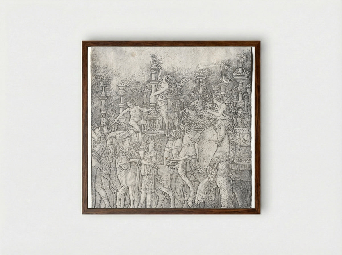 The Triumphs of Caesar: The Elephants - Giovanni Antonio da Brescia - Framed Print Dark Wood