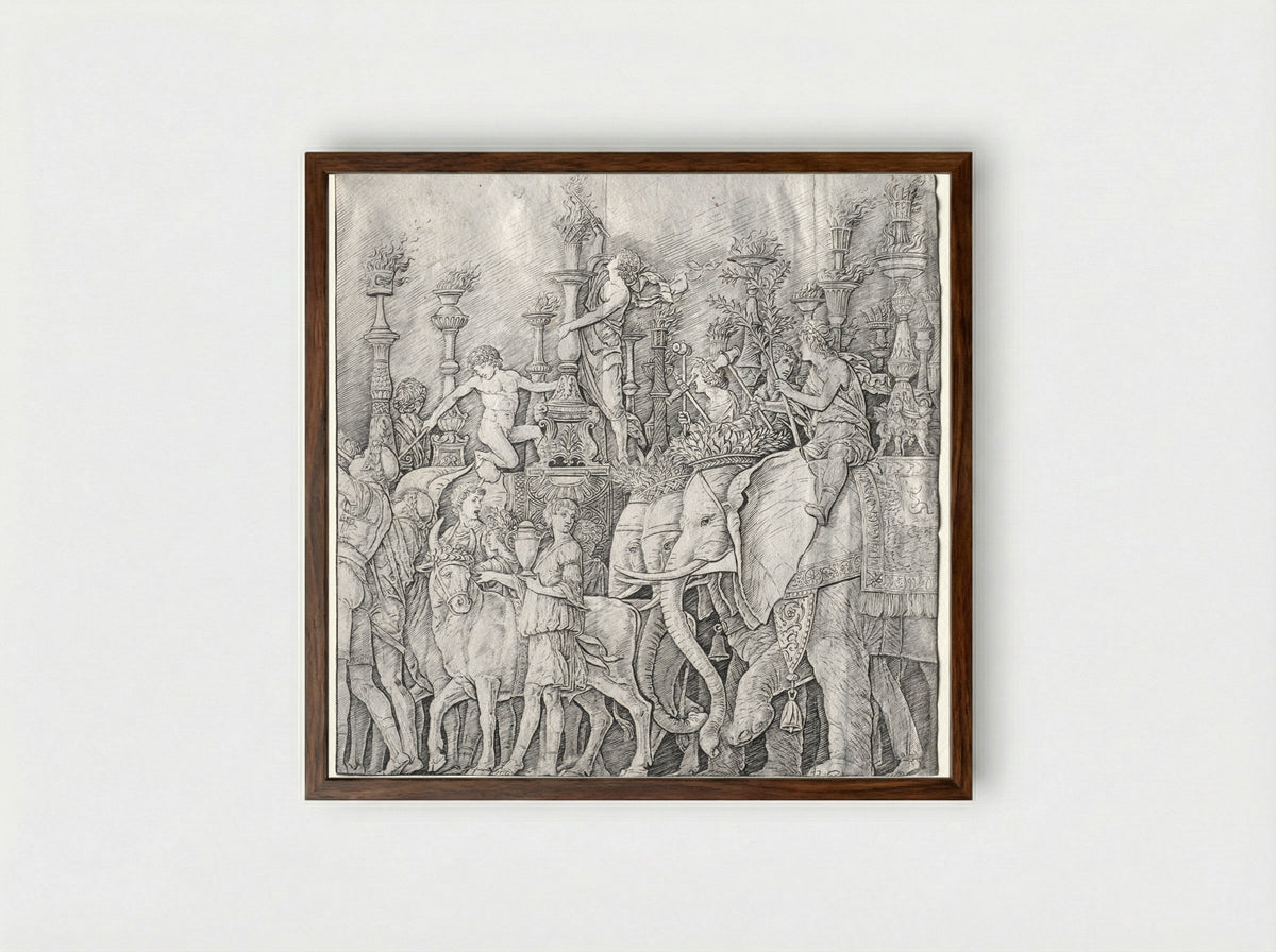 The Triumphs of Caesar: The Elephants - Giulio Campagnola - Framed Print Dark Wood