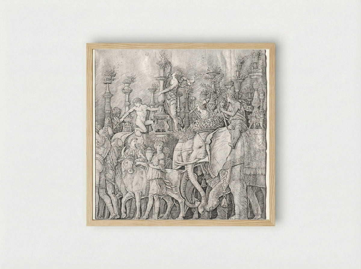 The Triumphs of Caesar: The Elephants - Giulio Campagnola - Framed Print Wood