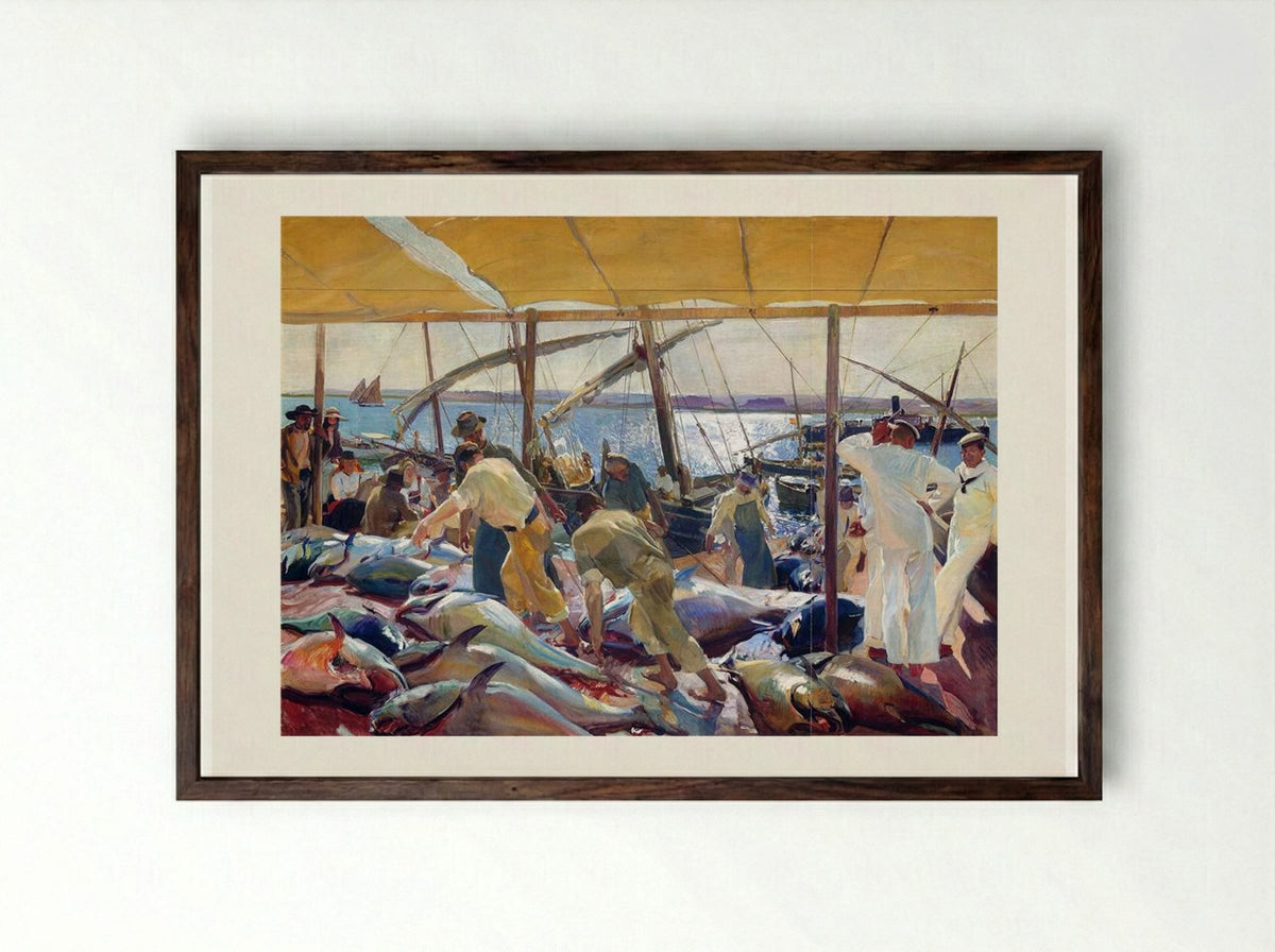 The Tunny Catch - Joaquín Sorolla - Framed Print Dark Wood
