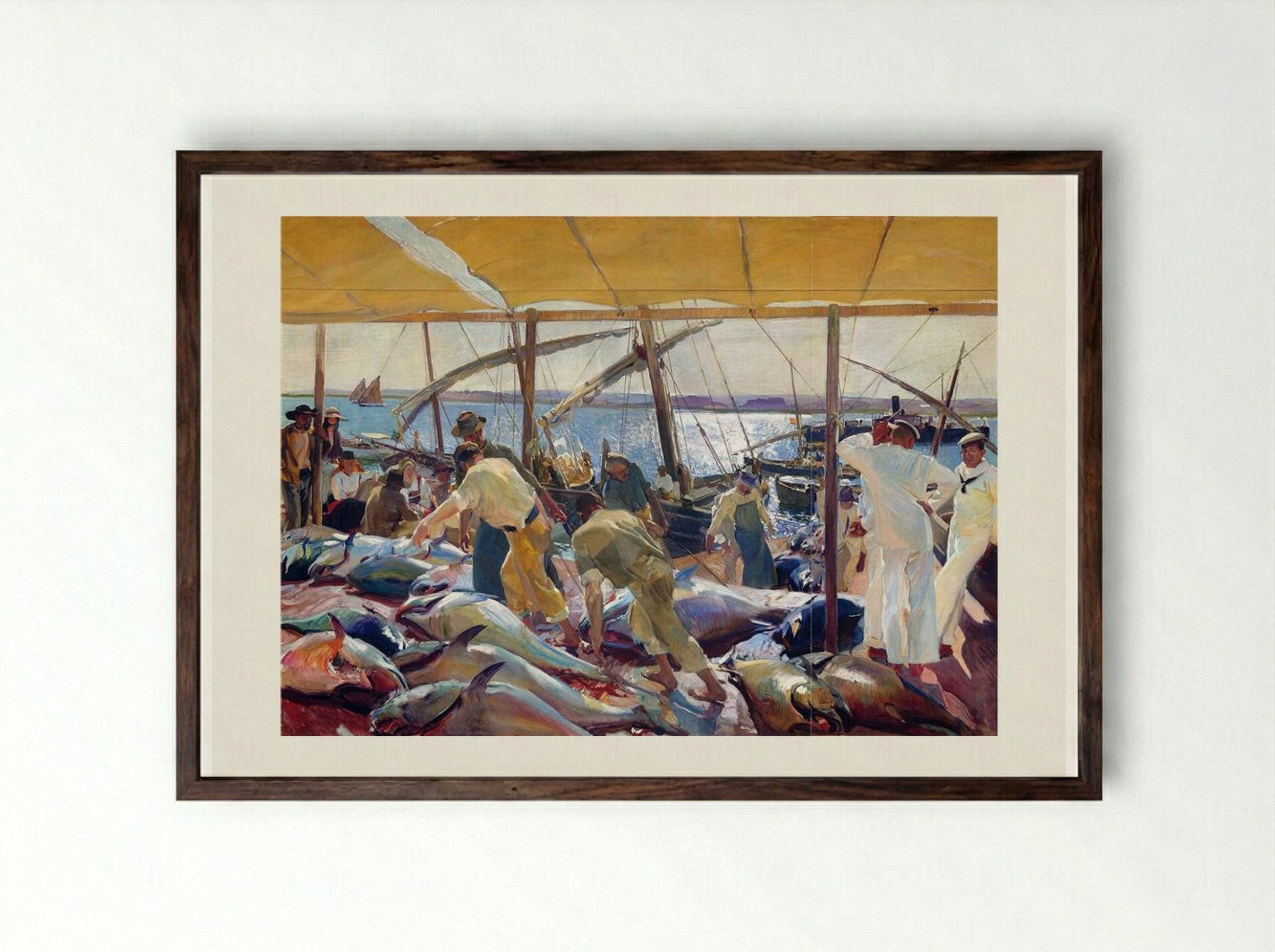 The Tunny Catch - Joaquín Sorolla - Framed Print Dark Wood