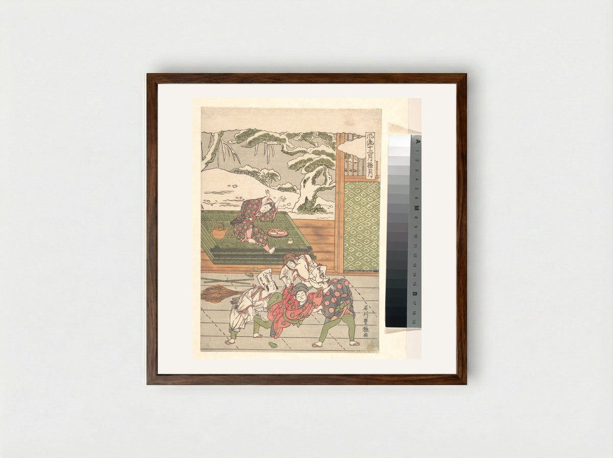 The Twelfth Month - Ishikawa Toyomasa - Framed Print Dark Wood