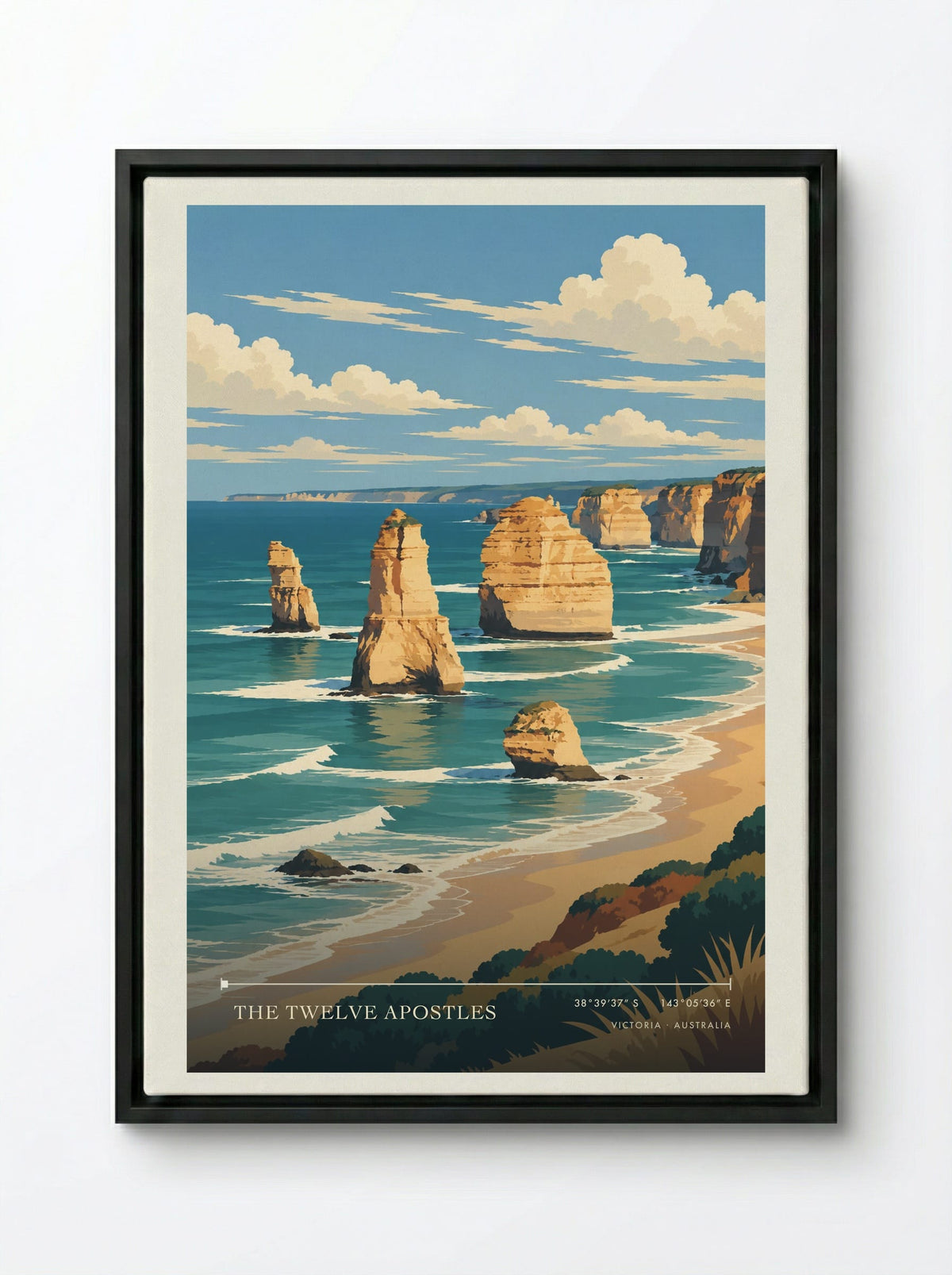 The Twelve Apostles, Victoria | Travel Poster - Framed Canvas Black