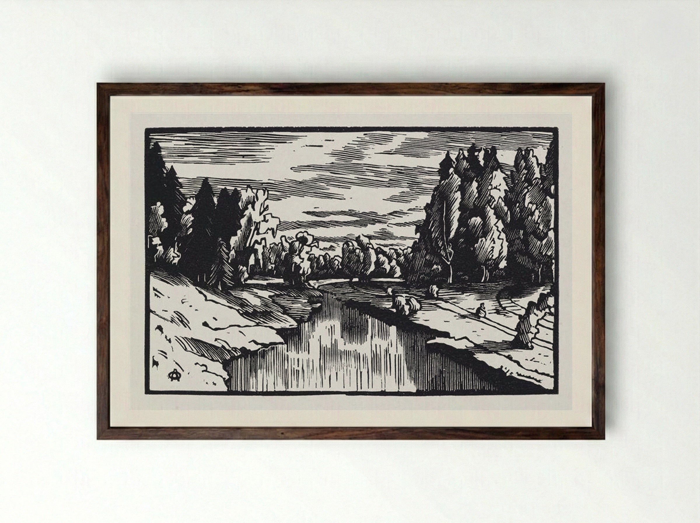 The Valley of the River Slavyanka - Anna Ostroumova-Lebedeva - Framed Print Dark Wood