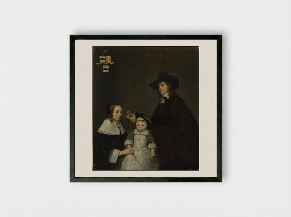 The Van Moerkerken Family - Gerard ter Borch the Younger - Framed Print Black