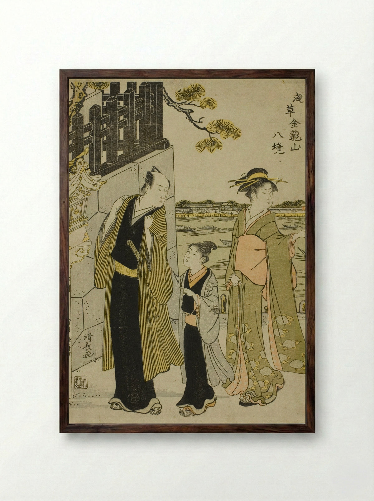 The View from Komagata Hall - Torii Kiyonaga - Framed Print Dark Wood