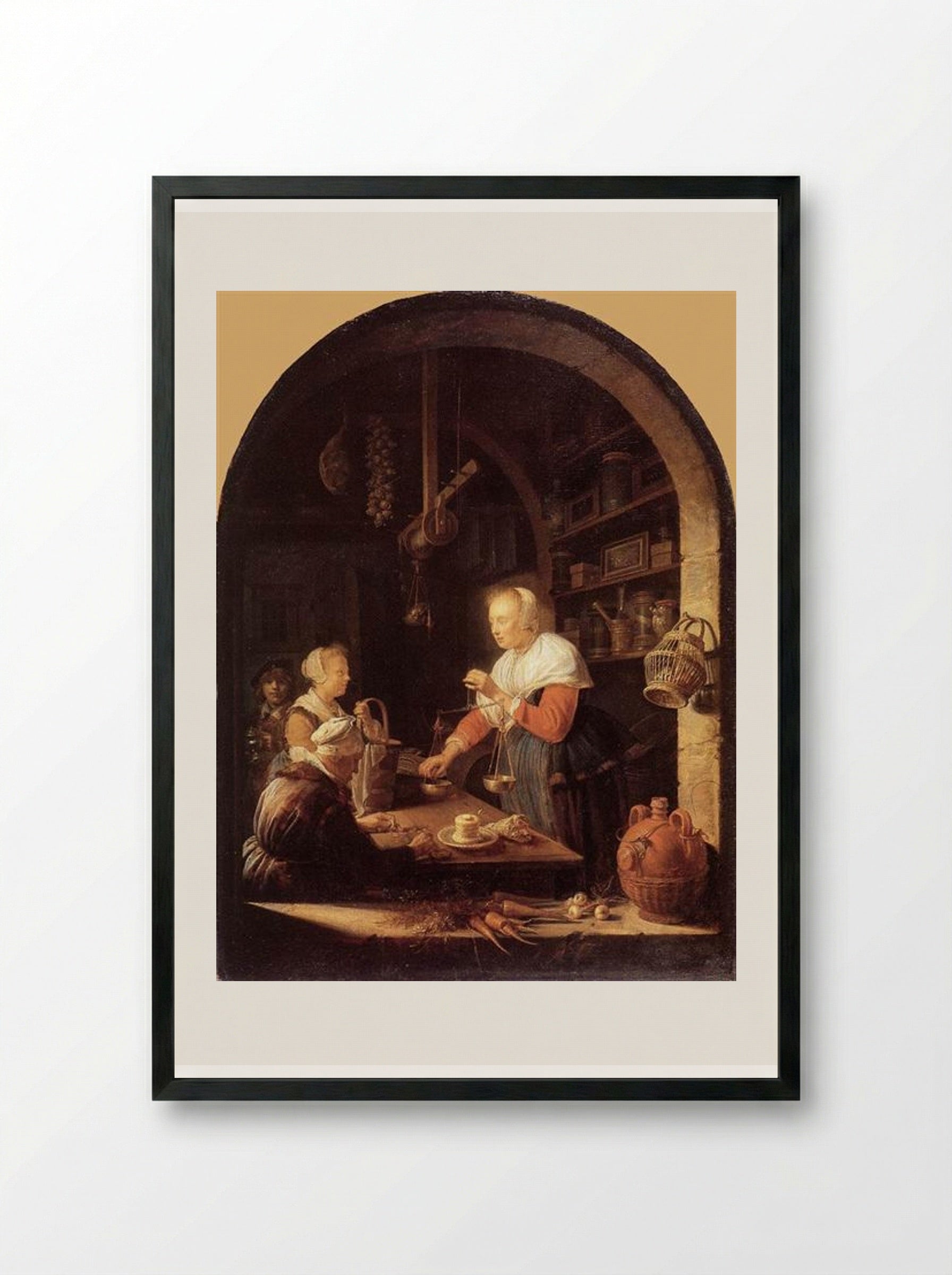 The Village Grocer - Gerrit Dou - Framed Print Black