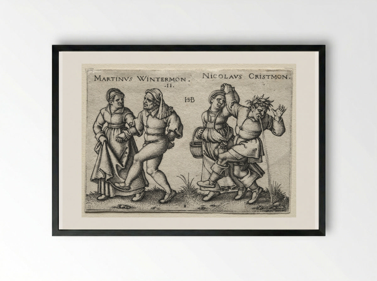 The Village Wedding: Martinus Wintermon and Nicolaus Cristmon - Hans Sebald Beham - Framed Print Black