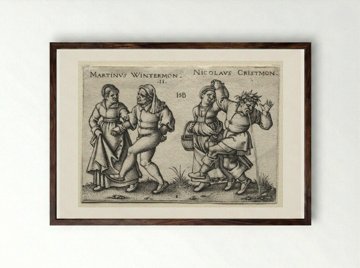 The Village Wedding: Martinus Wintermon and Nicolaus Cristmon - Hans Sebald Beham - Framed Print Dark Wood
