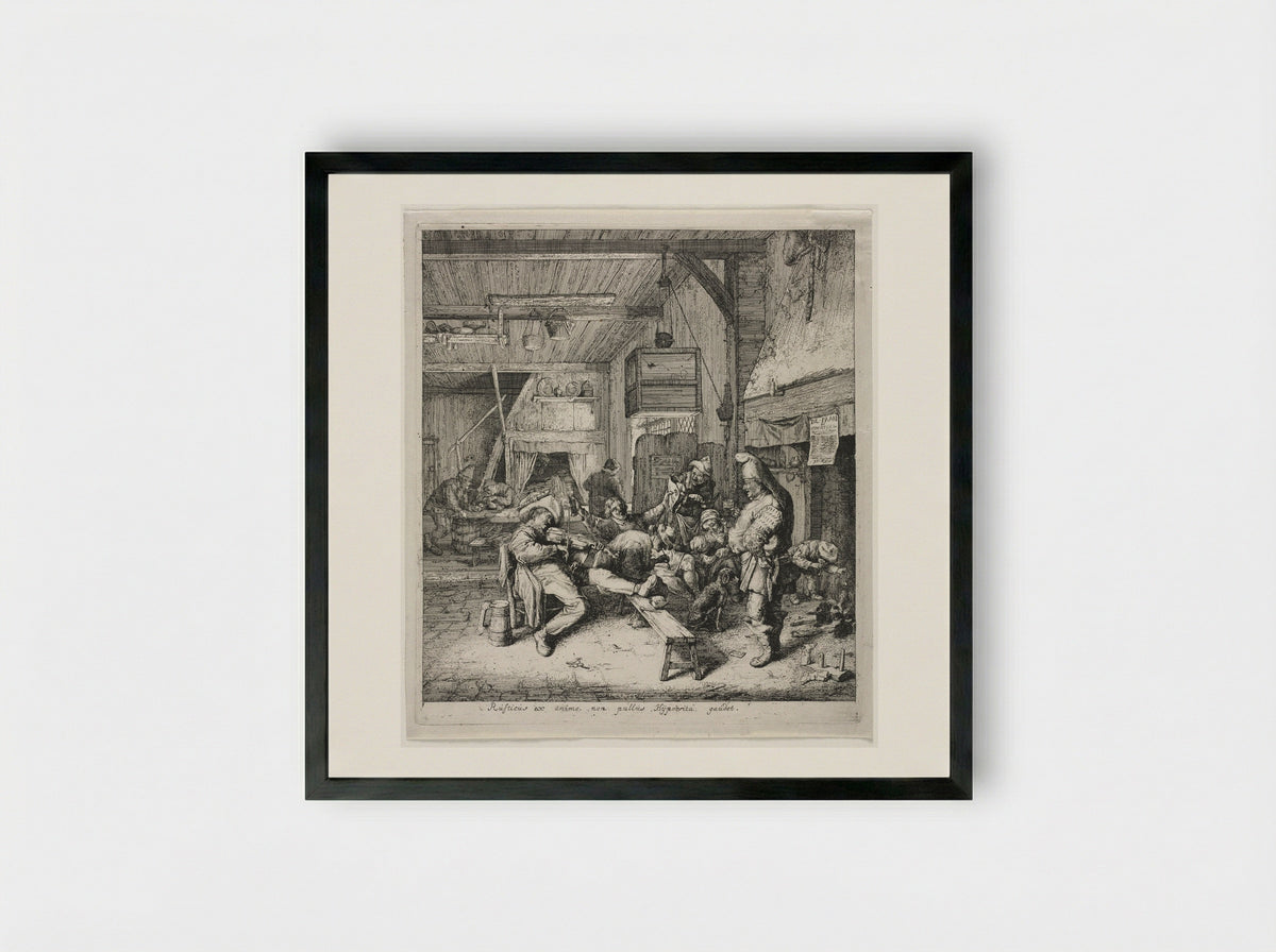 The Violin-Player Seated in the Inn - Cornelis Dusart - Framed Print Black