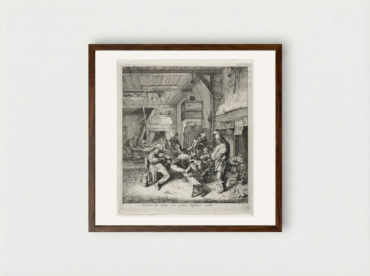The Violin-Player Seated in the Inn - Cornelis Dusart - Framed Print Dark Wood