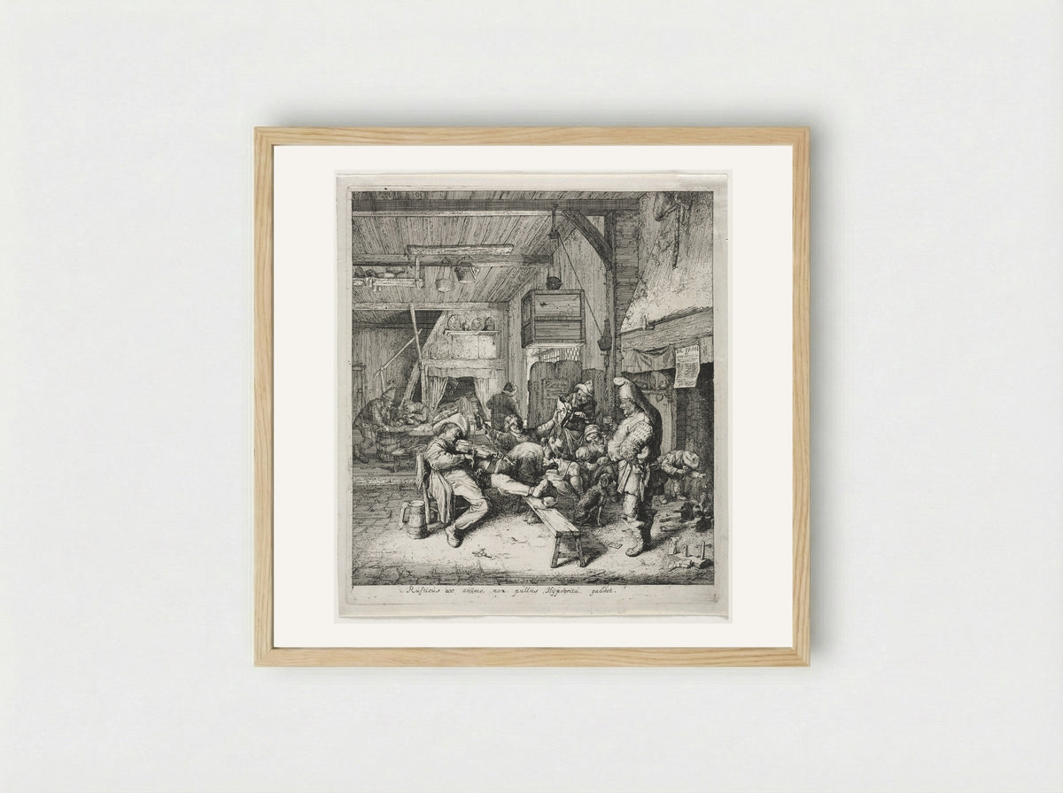 The Violin-Player Seated in the Inn - Cornelis Dusart - Framed Print Wood