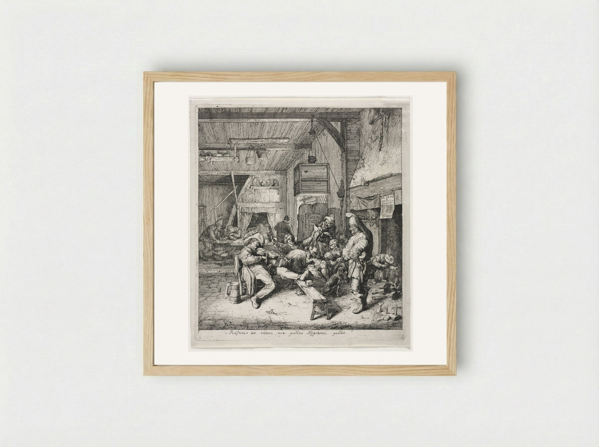The Violin-Player Seated in the Inn - Cornelis Dusart - Framed Print Wood