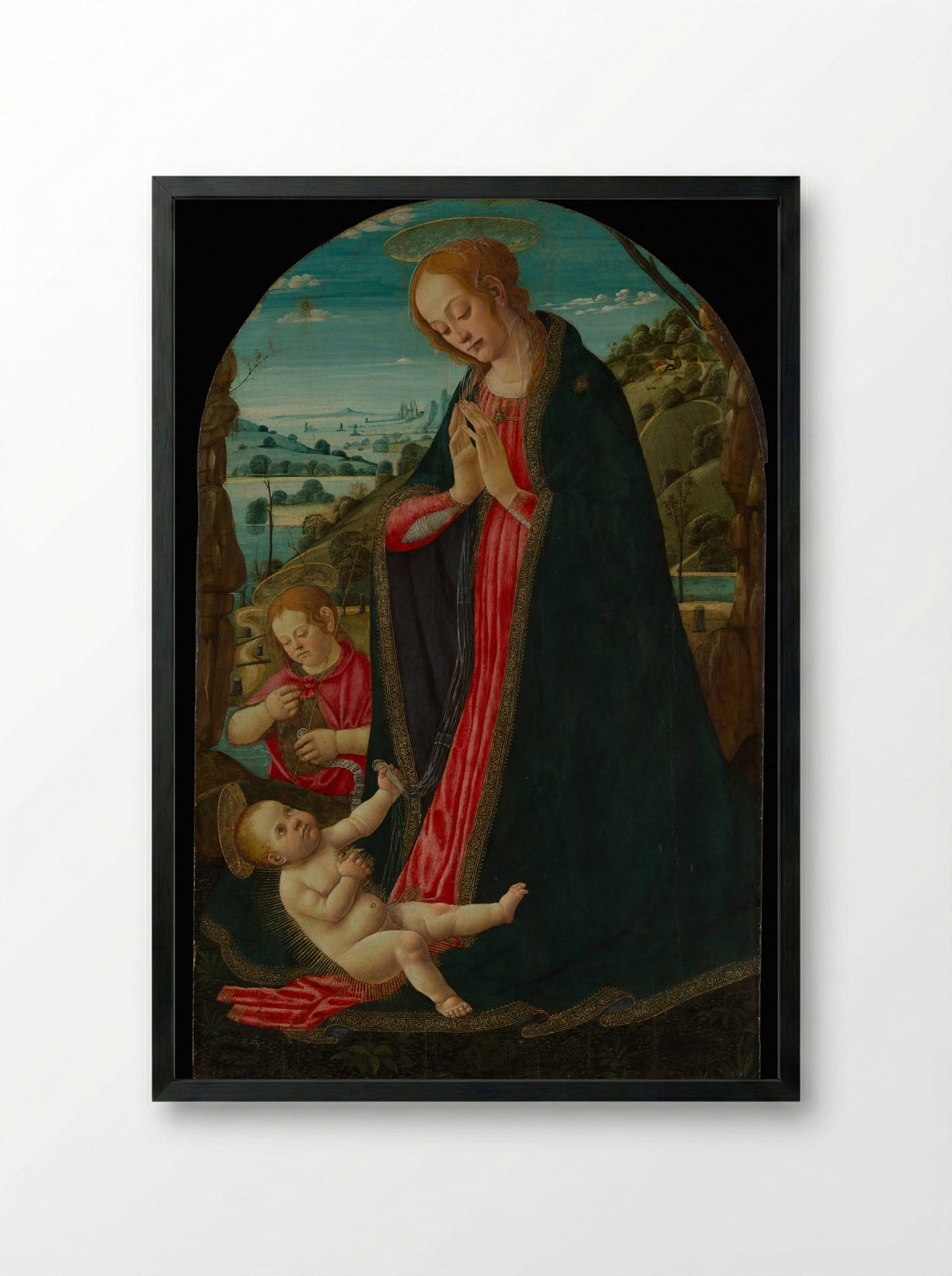 The Virgin Adoring the Child with the Infant Saint John the Baptist - Jacopo del Sellaio - Framed Print Black