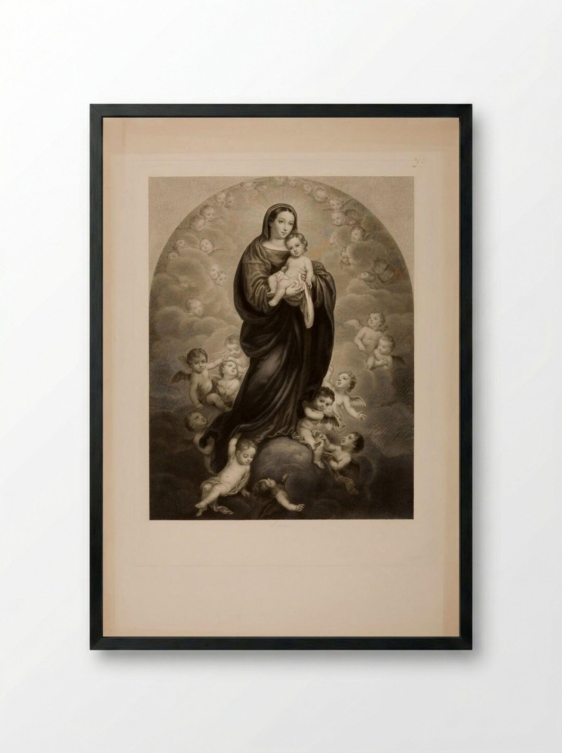 The Virgin Among the Angels - Jean Marie Leroux - Framed Print Black