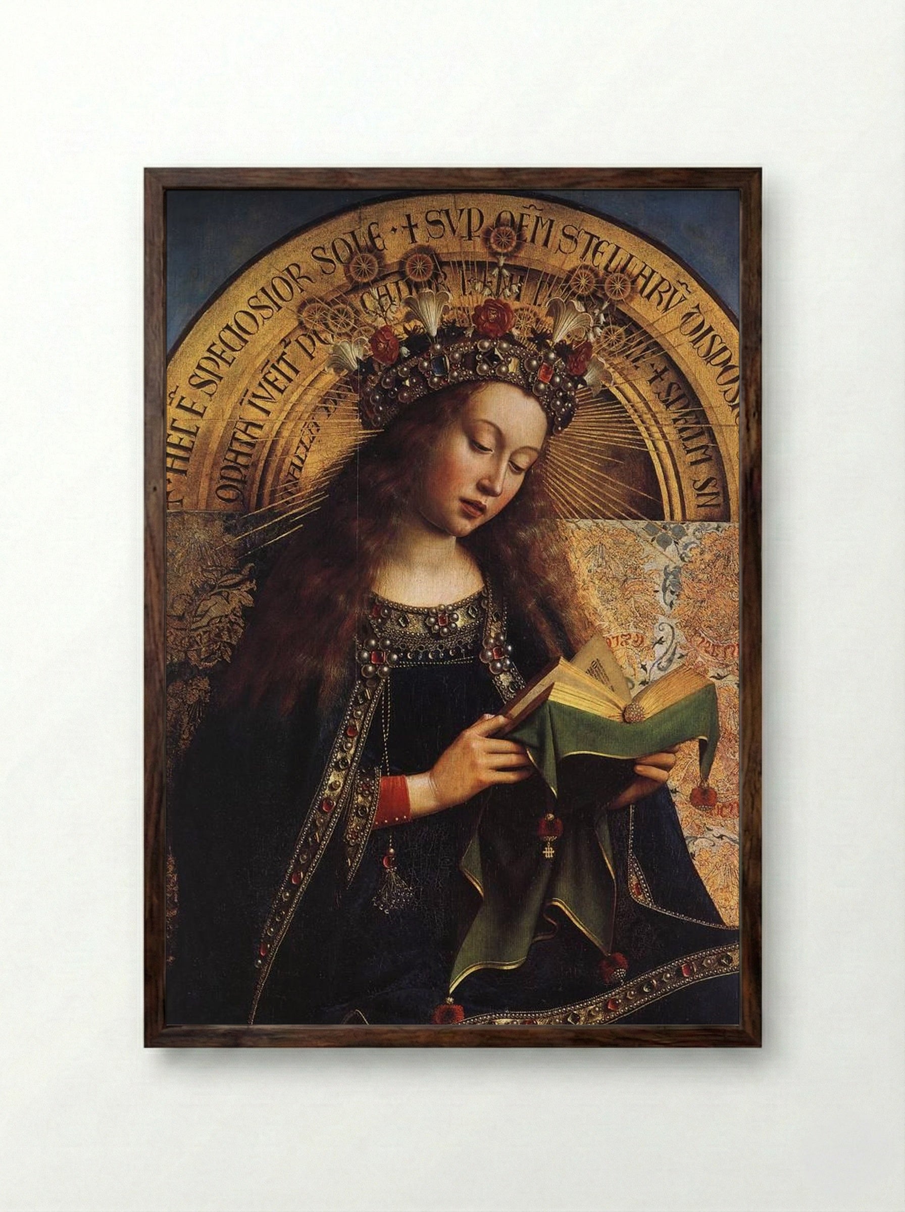 The Virgin Mary - Jan van Eyck - Framed Print Dark Wood