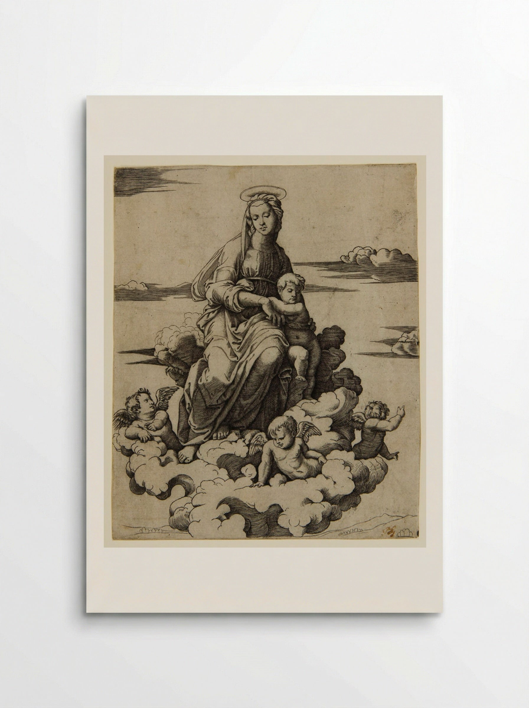 The Virgin Seated on the Clouds - Marcantonio Raimondi - Poster