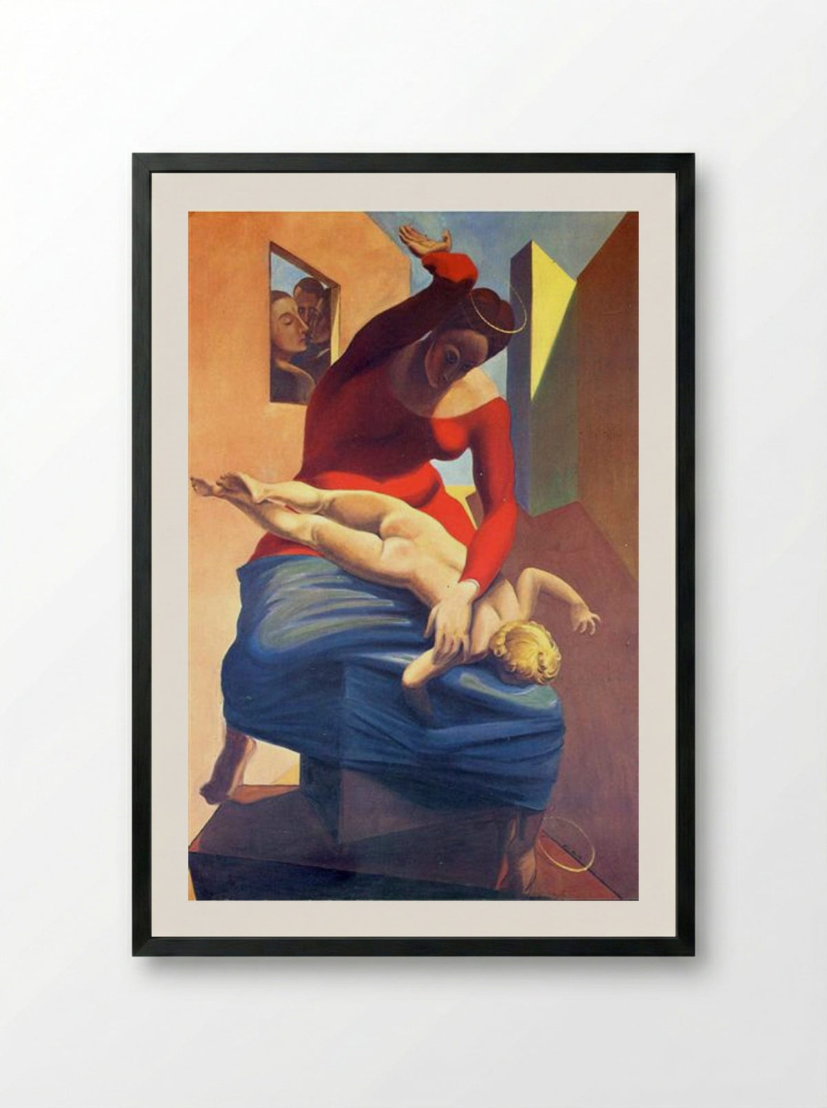 The Virgin Spanking the Christ Child before Three Witnesses: Andre Breton, Paul Eluard, and the Painter - Max Ernst - Framed Print Black