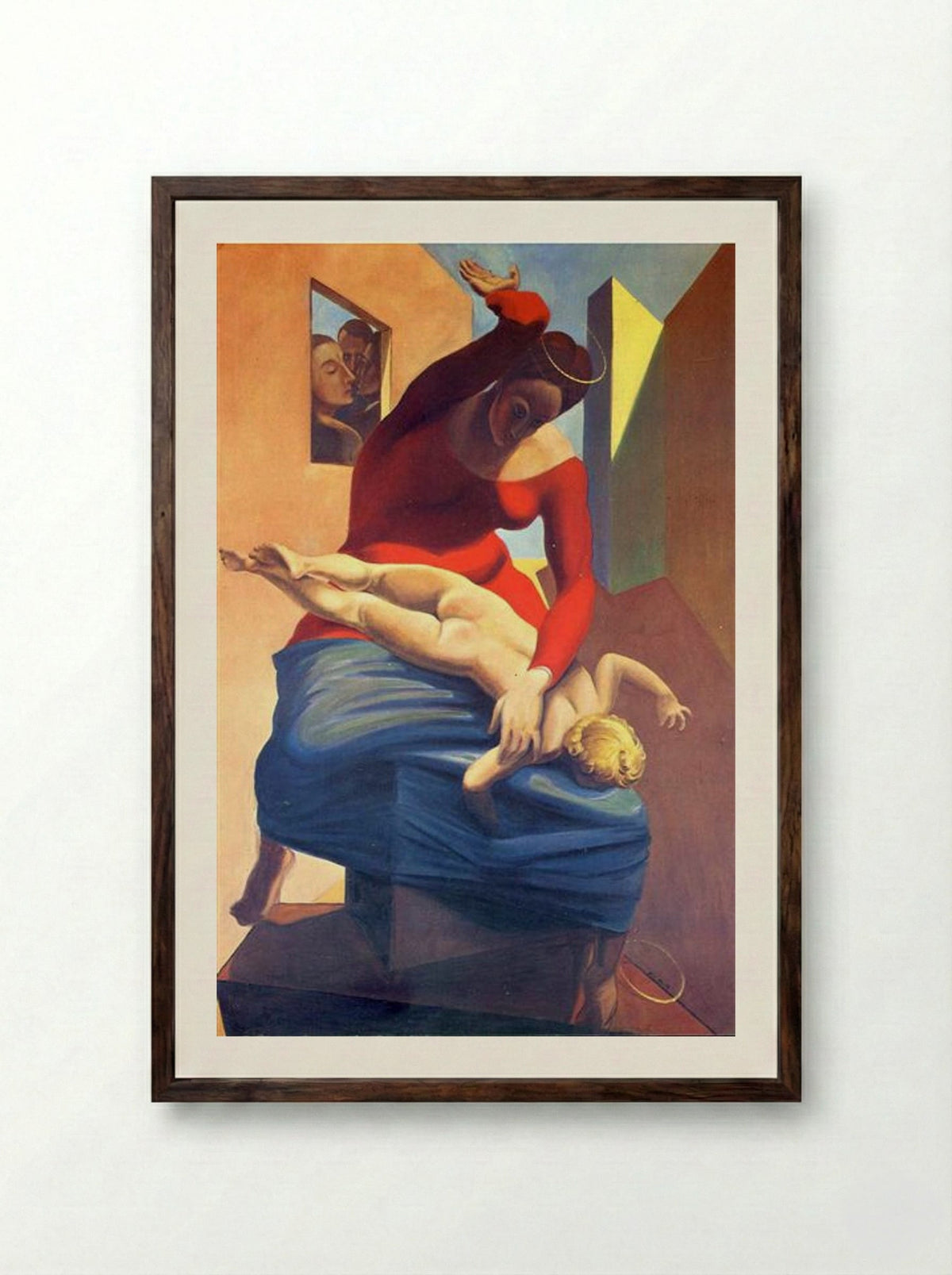 The Virgin Spanking the Christ Child before Three Witnesses: Andre Breton, Paul Eluard, and the Painter - Max Ernst - Framed Print Dark Wood