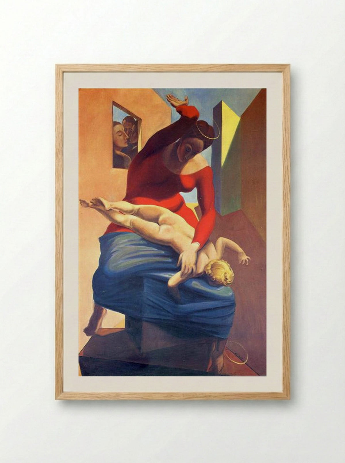 The Virgin Spanking the Christ Child before Three Witnesses: Andre Breton, Paul Eluard, and the Painter - Max Ernst - Framed Print Wood