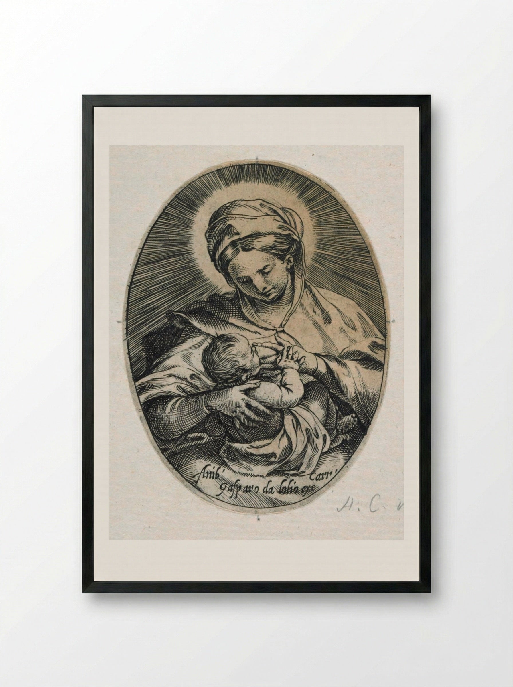 The Virgin Suckling the Christ Child - Guido Reni - Framed Print Black