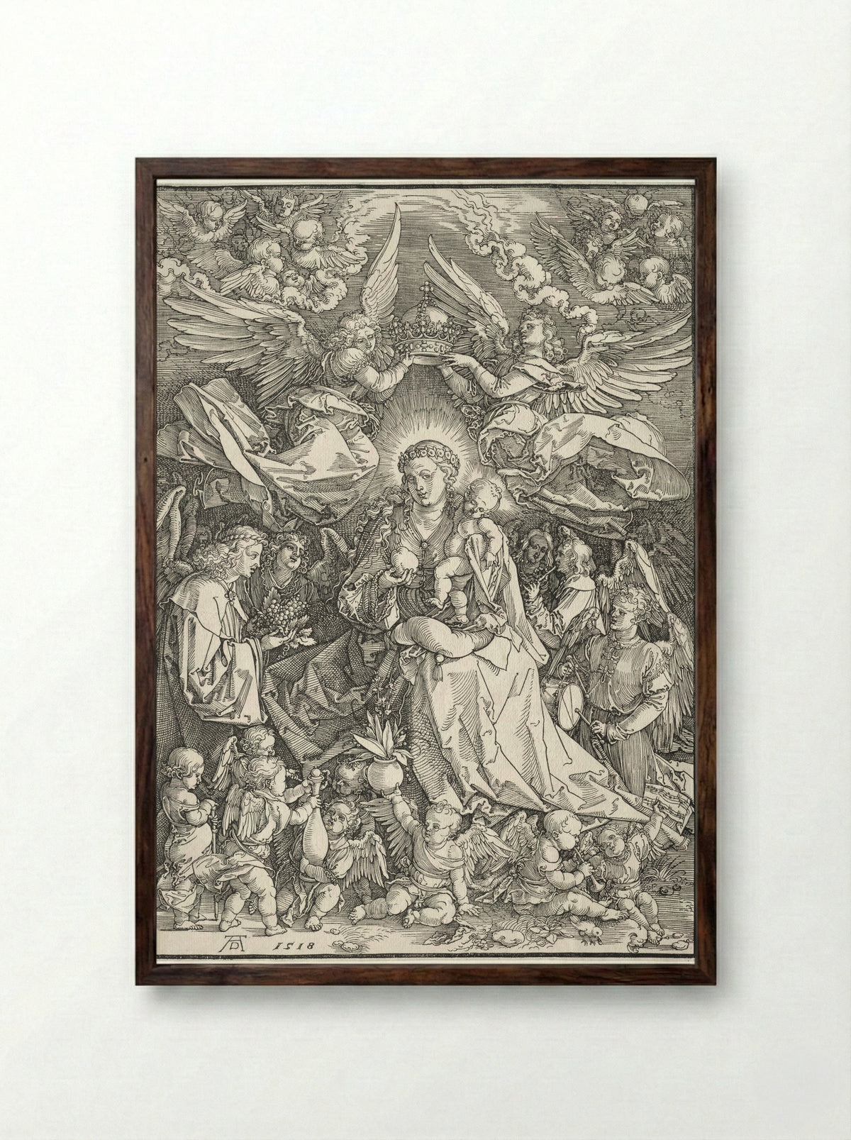 The Virgin Surrounded by Many Angels - Albrecht Dürer - Framed Print Dark Wood
