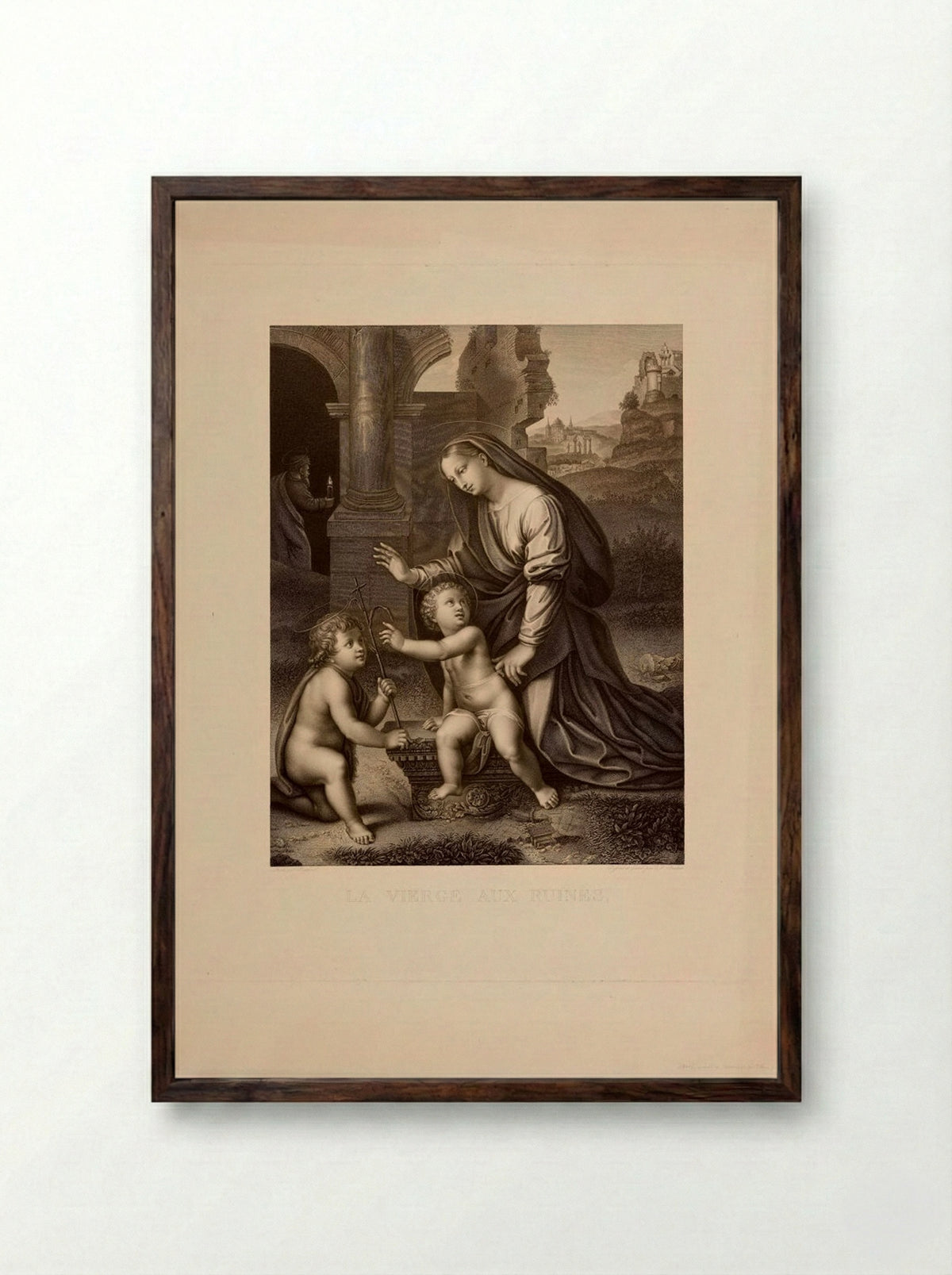 The Virgin among the Ruins - Charles Simon Pradier - Framed Print Dark Wood