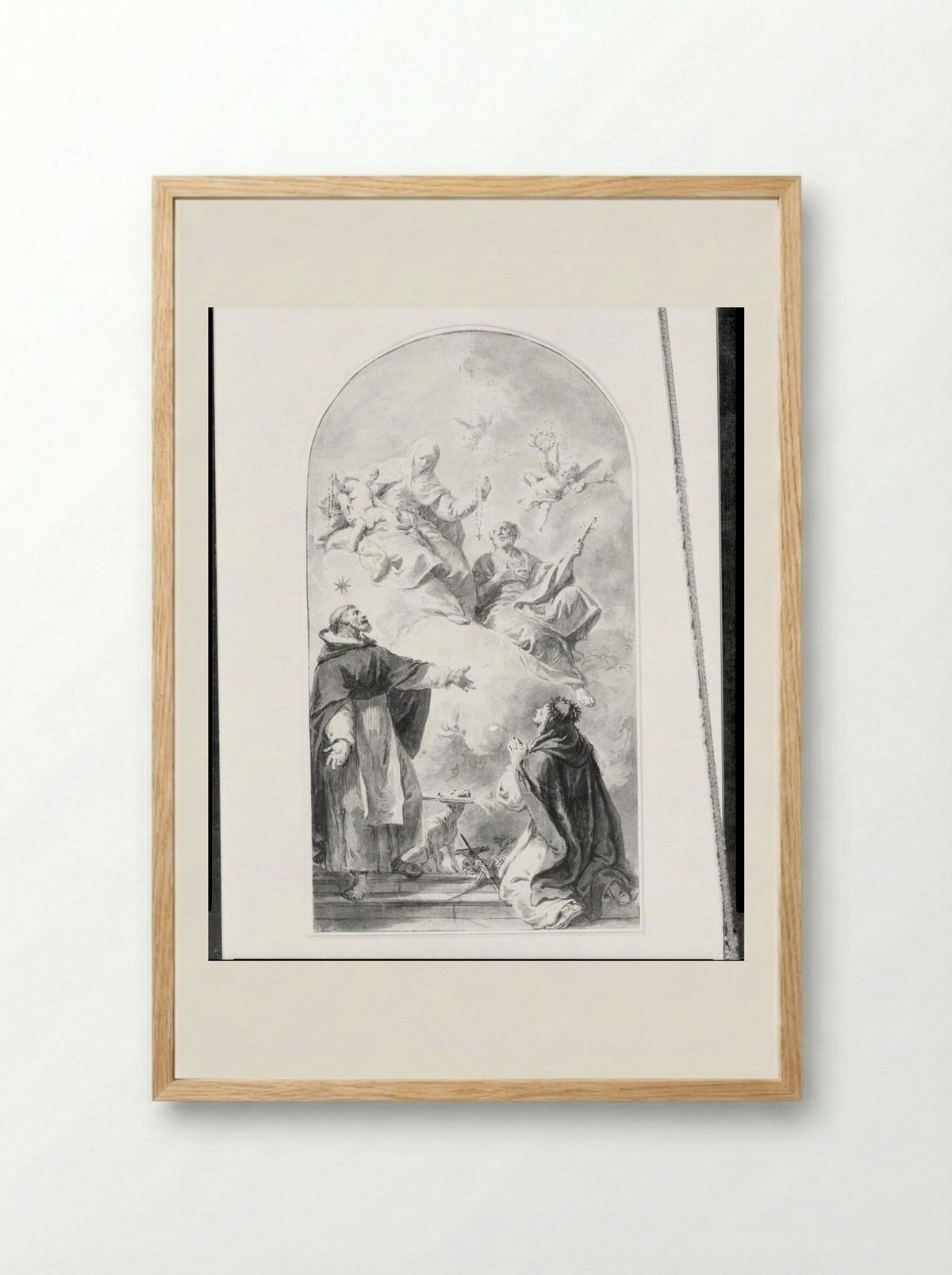 The Virgin and Child Presenting the Rosary to Saint Dominic and Saint Catherine of Siena - Francesco Fontebasso - Framed Print Wood