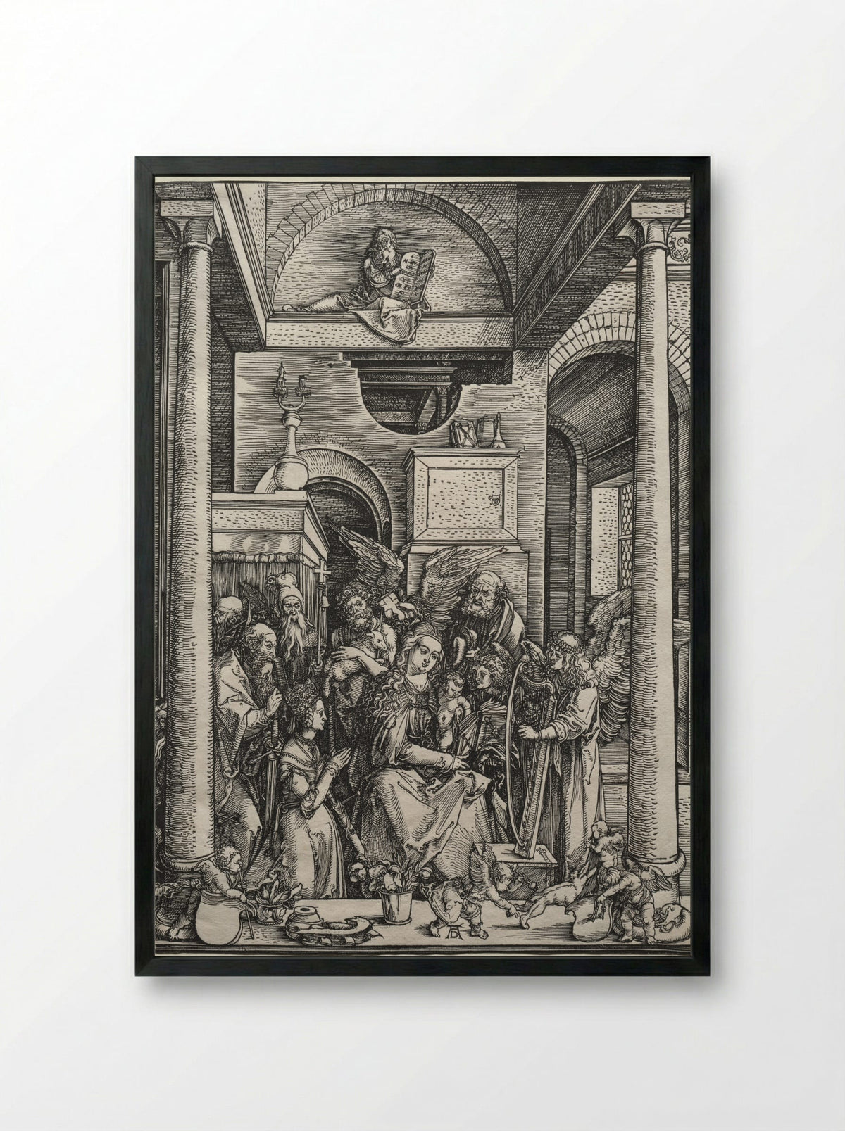 The Virgin and Child Surrounded by Saints and Angels - Albrecht Dürer - Framed Print Black
