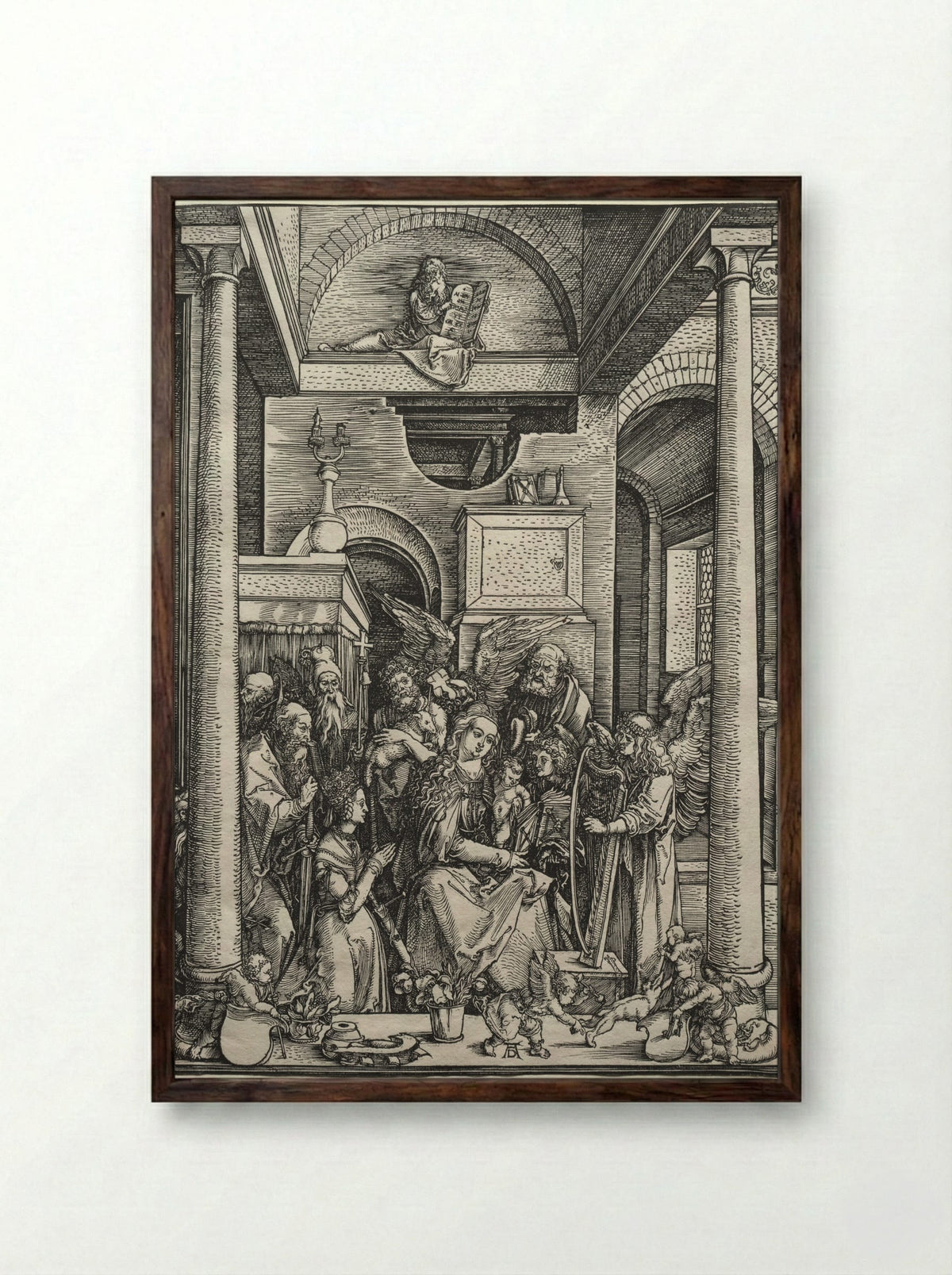 The Virgin and Child Surrounded by Saints and Angels - Albrecht Dürer - Framed Print Dark Wood