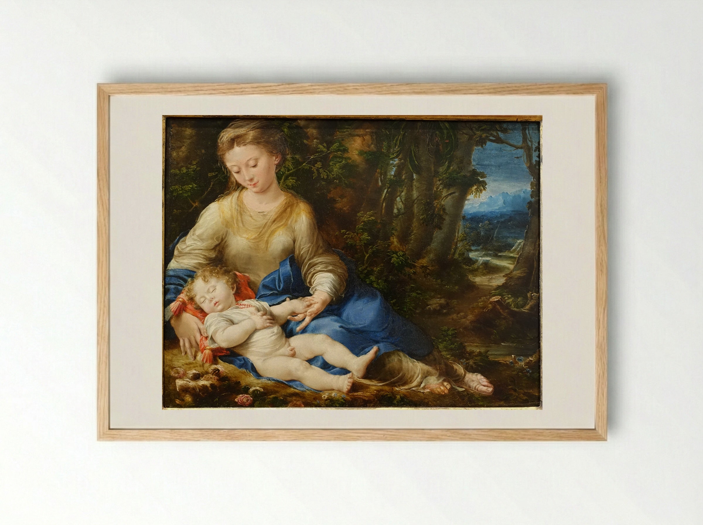 The Virgin and Child in a Landscape - Girolamo Mazzola Bedoli - Framed Print Wood