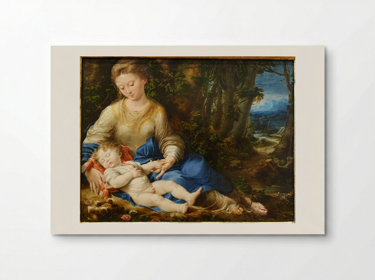The Virgin and Child in a Landscape - Girolamo Mazzola Bedoli - Poster