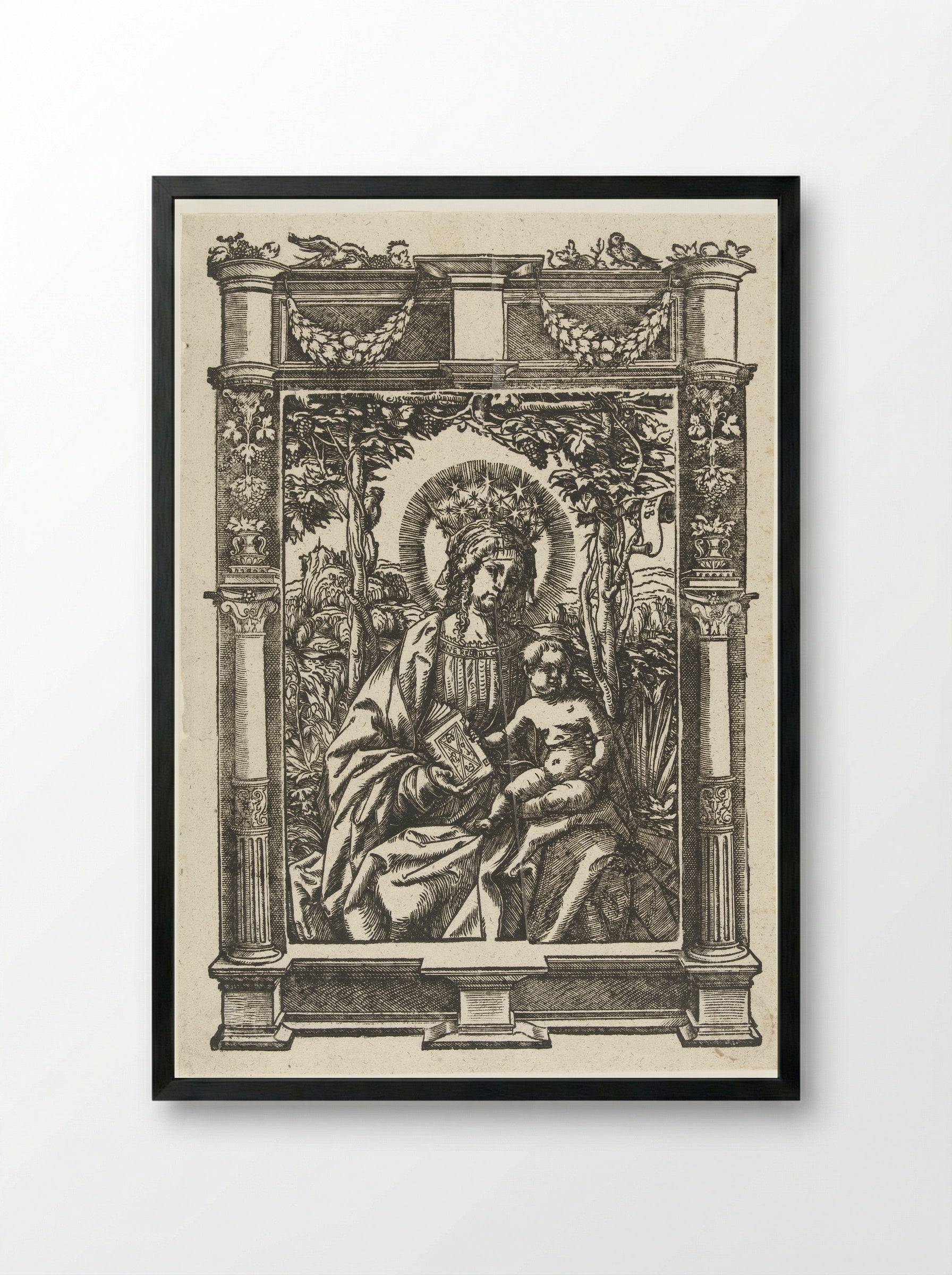 The Virgin and Child in an Architectural Frame - Hans Weiditz - Framed Print Black
