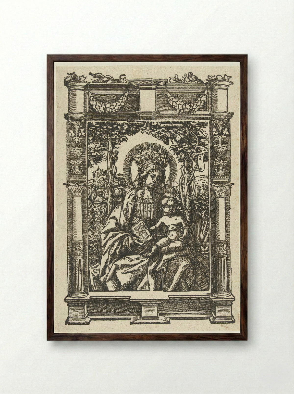 The Virgin and Child in an Architectural Frame - Hans Weiditz - Framed Print Dark Wood