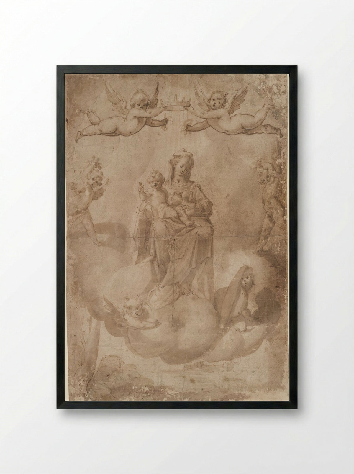 The Virgin and Child on Heavenly Throne - Francesco Vanni - Framed Print Black