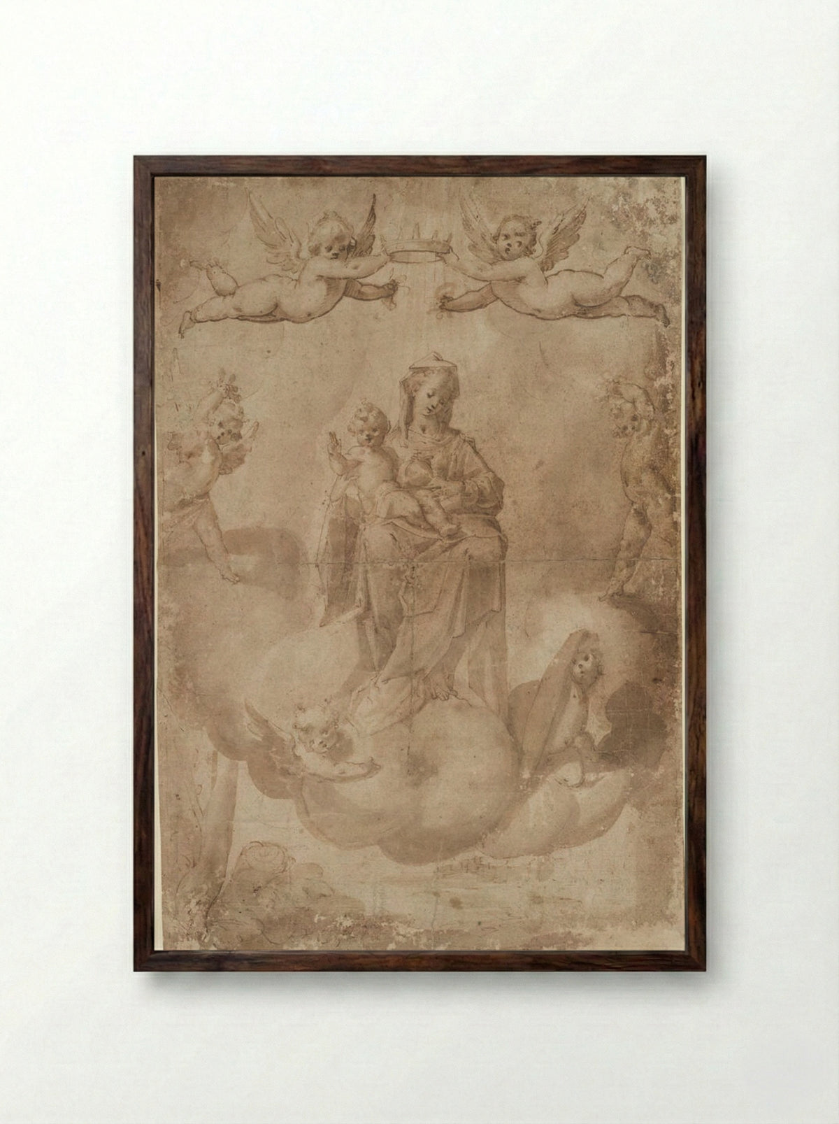 The Virgin and Child on Heavenly Throne - Francesco Vanni - Framed Print Dark Wood