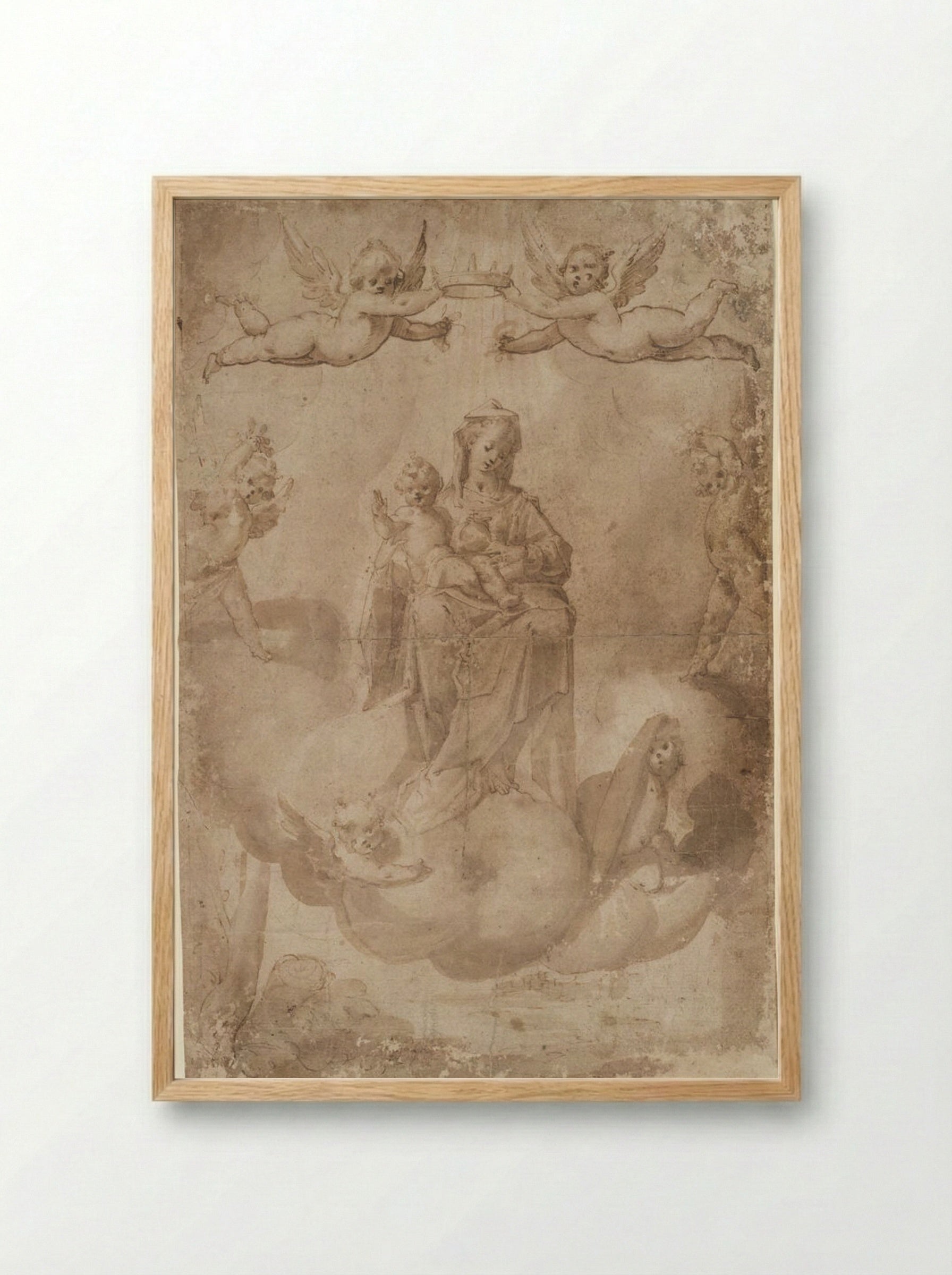 The Virgin and Child on Heavenly Throne - Francesco Vanni - Framed Print Wood