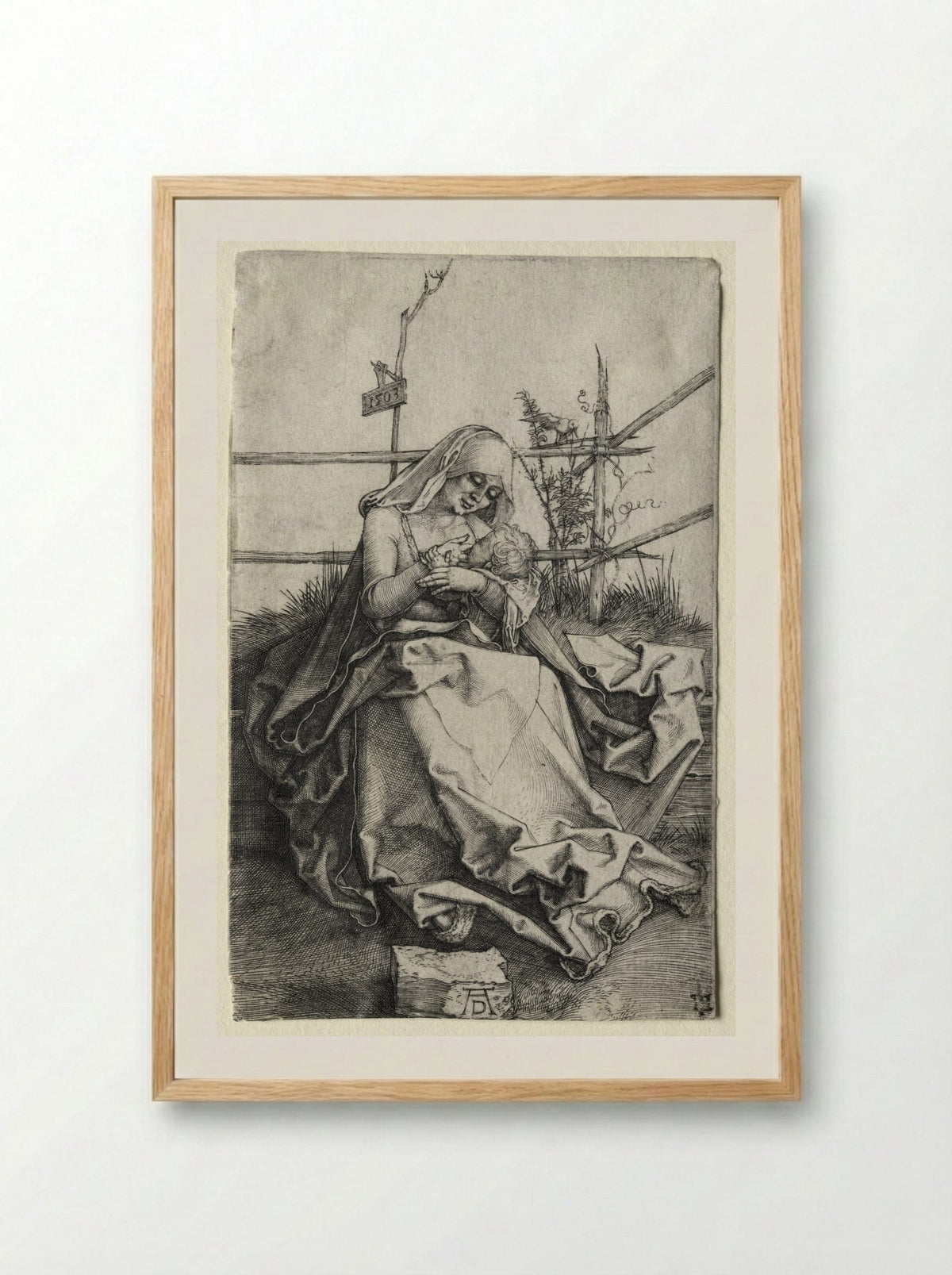 The Virgin and Child on a Grassy Bench - Albrecht Dürer - Framed Print Wood