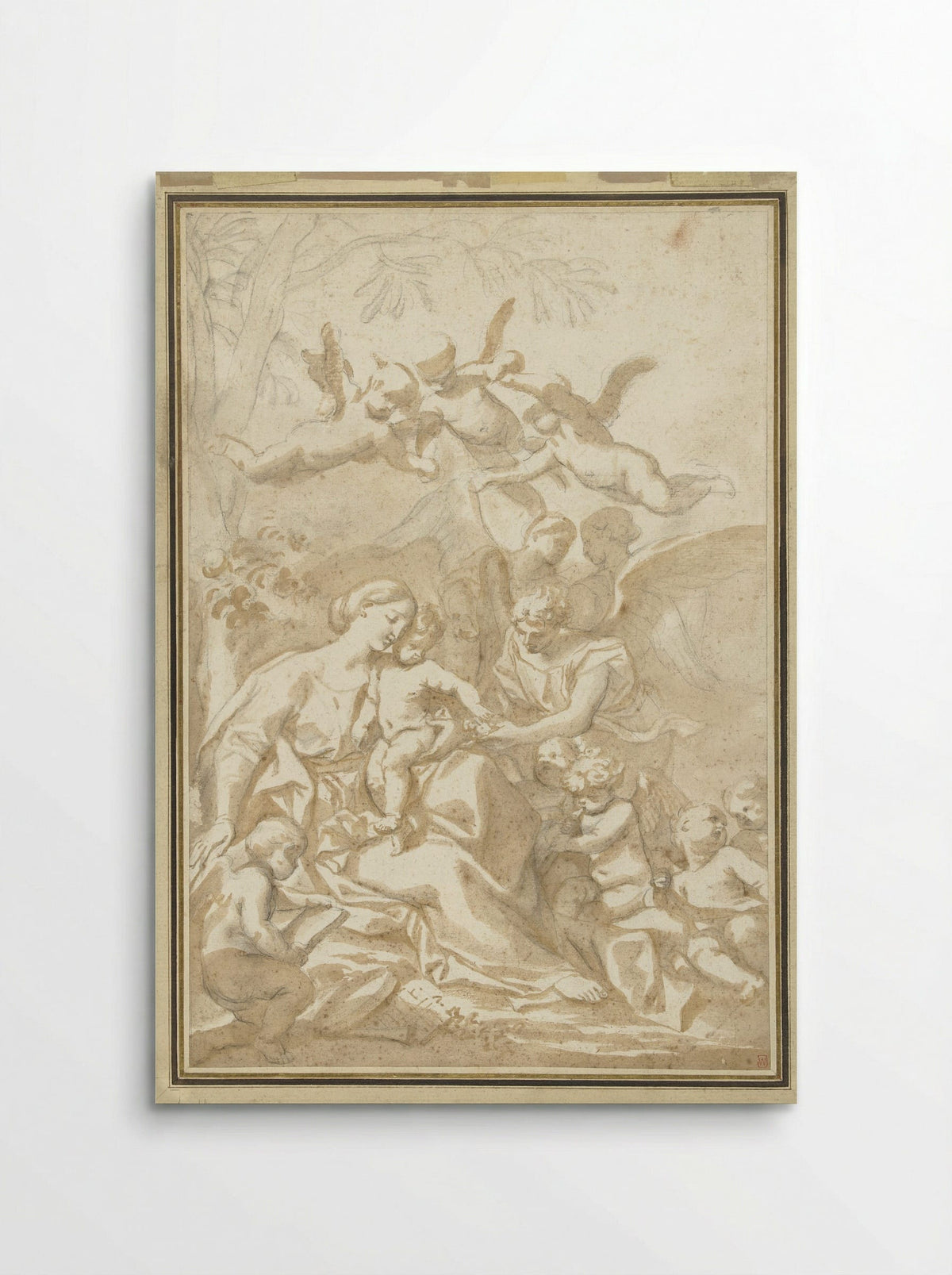 The Virgin and Child with Angels under a Tree - Domenico Piola - Poster