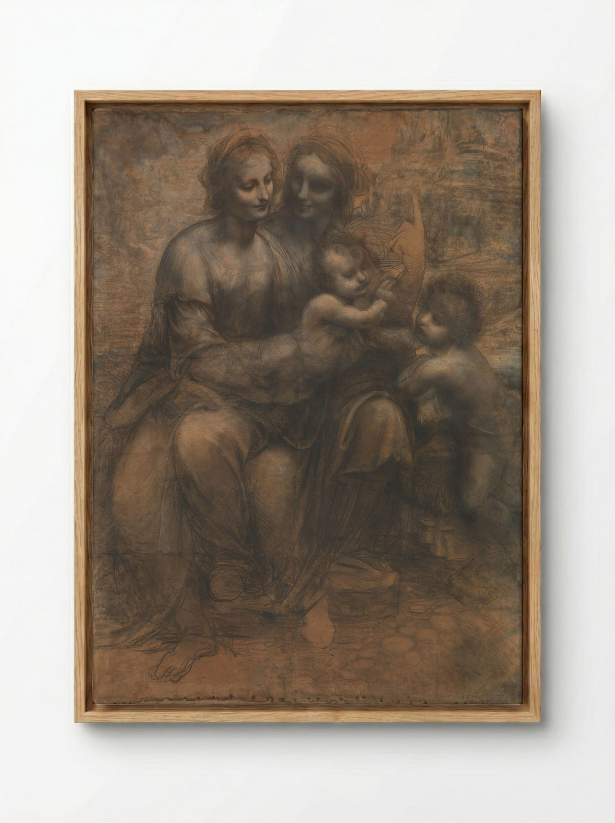 The Virgin and Child with Saint Anne and Saint John the Baptist - Leonardo da Vinci - Framed Canvas Wood