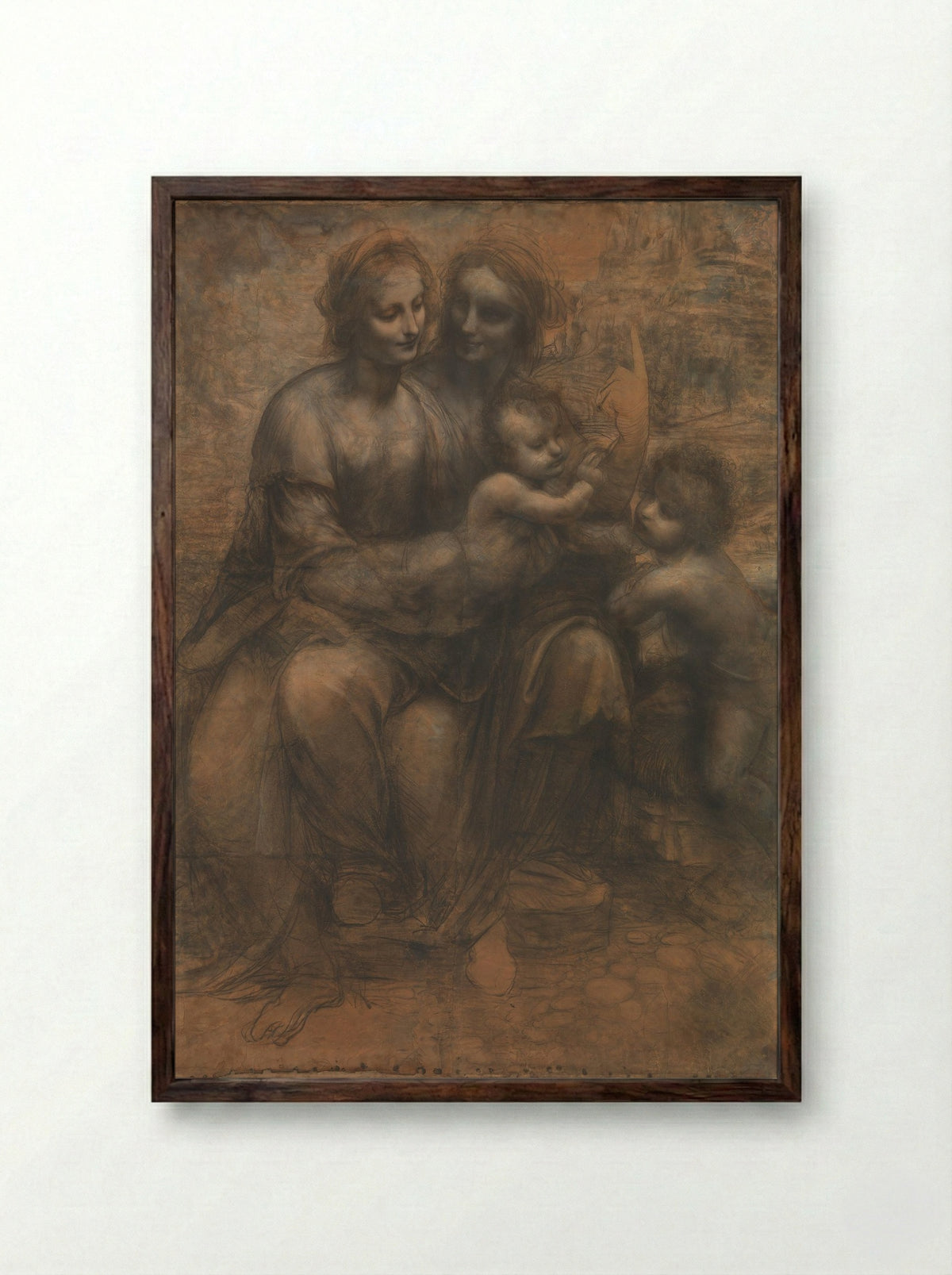 The Virgin and Child with Saint Anne and Saint John the Baptist - Leonardo da Vinci - Framed Print Dark Wood