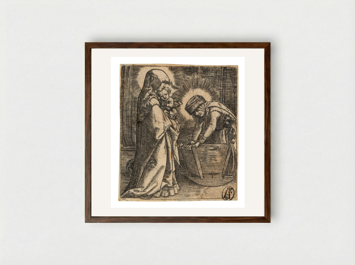 The Virgin and Child with Saint Anne at the Cradle - Albrecht Altdorfer - Framed Print Dark Wood