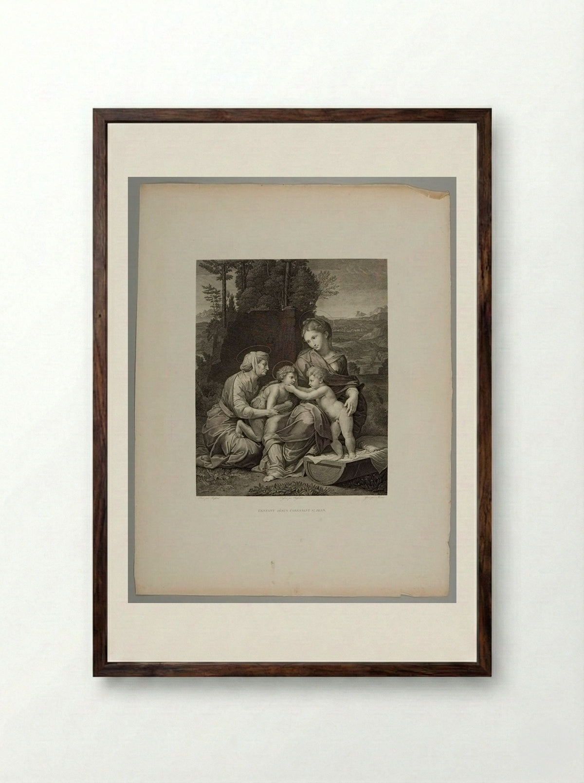 The Virgin and Child with Saints Anne and John the Baptist - Ernst Morace - Framed Print Dark Wood